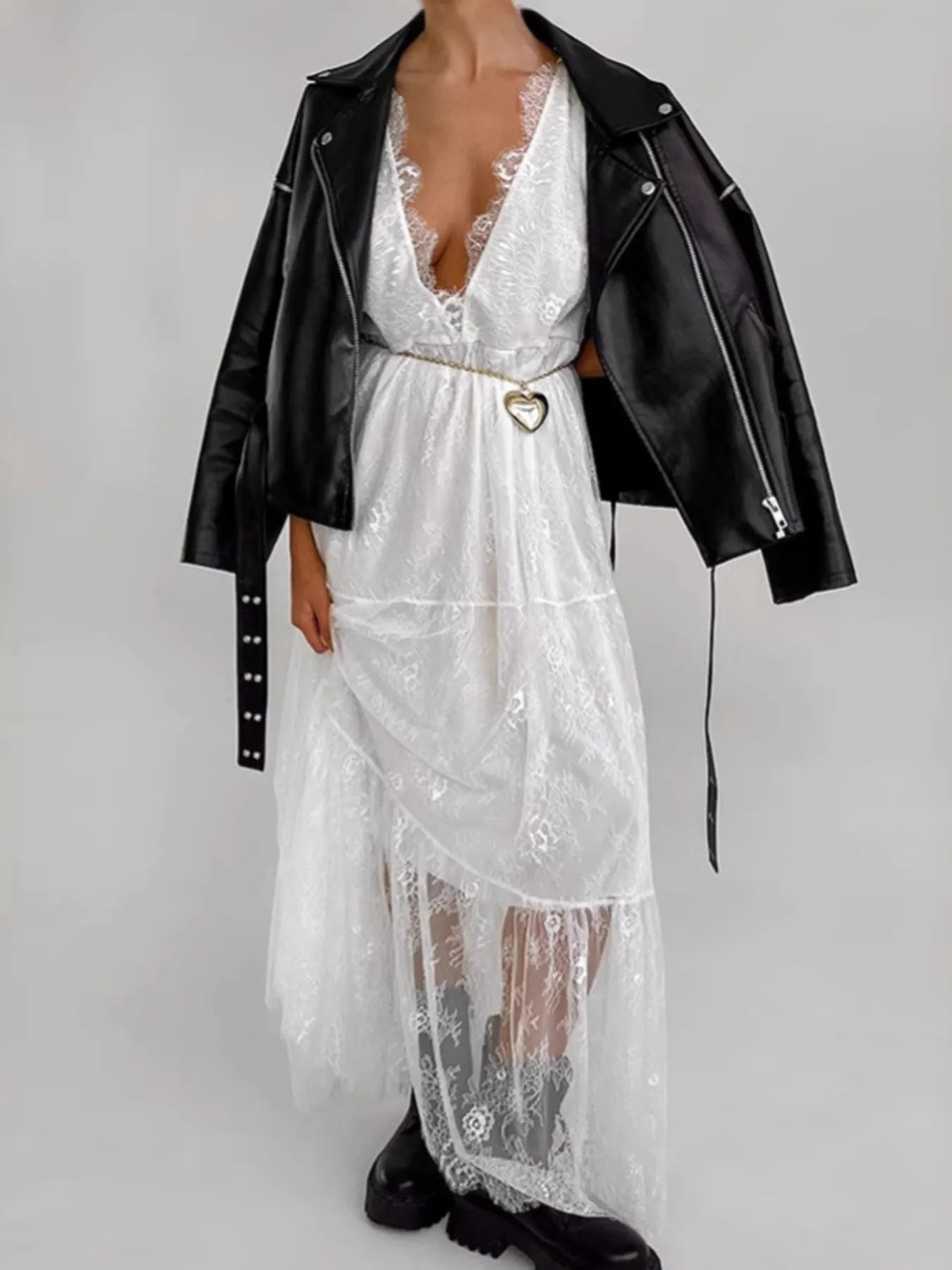 Lace Deep V-Neck Maxi Dress