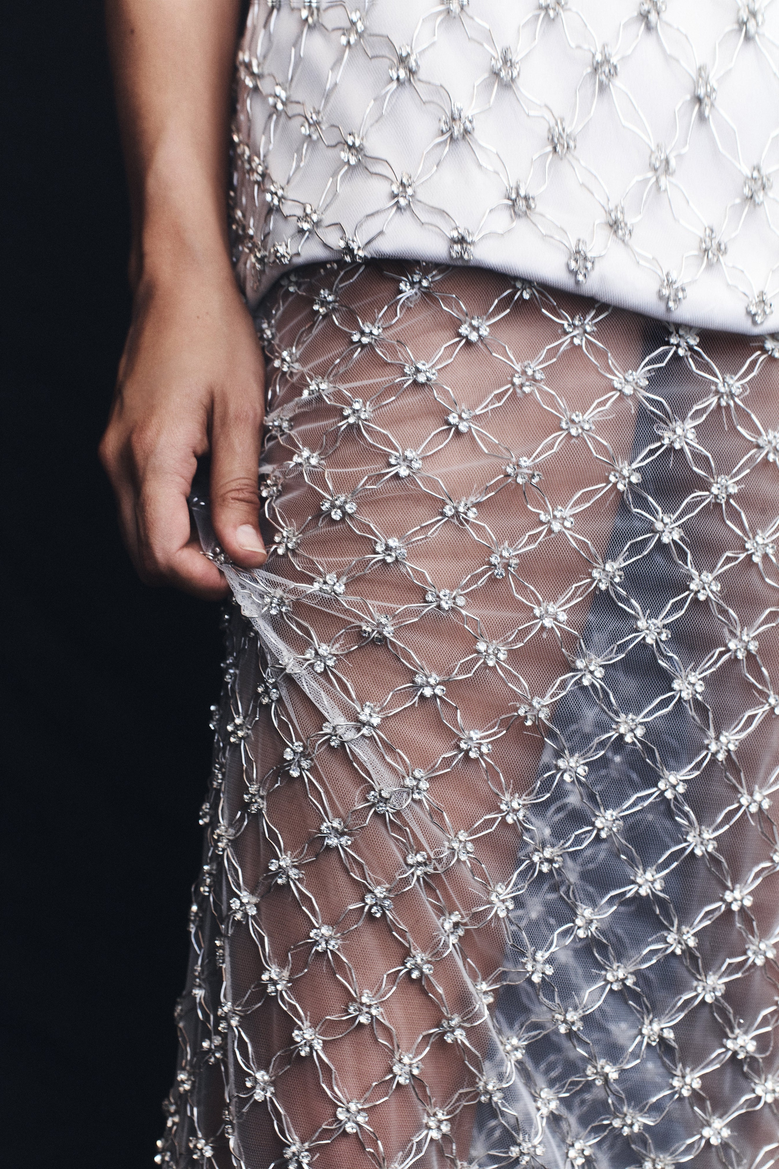 Silver Hand Beaded Embellished Maxi Skirt