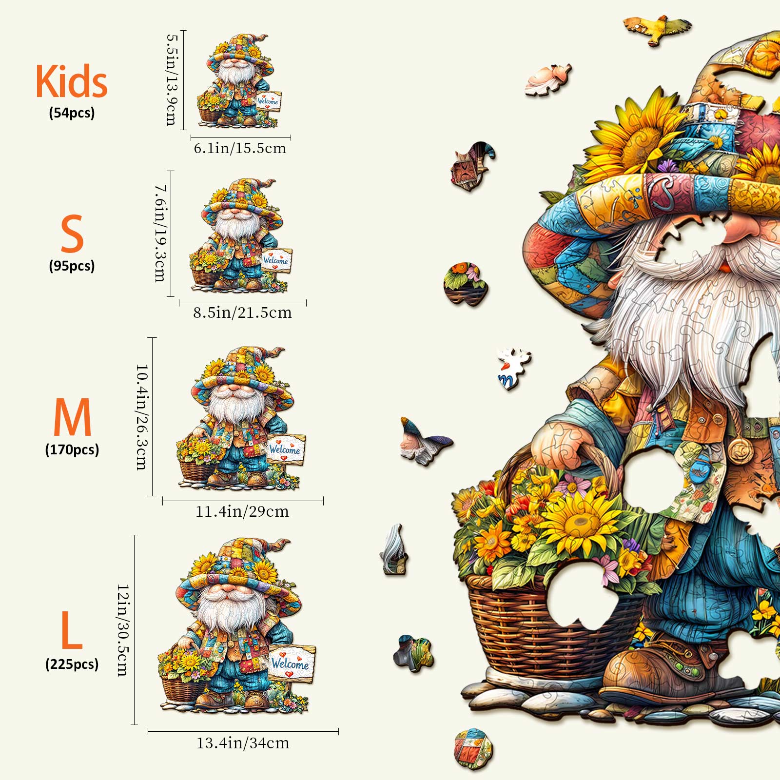 Sunflower gnome Wooden Jigsaw Puzzle