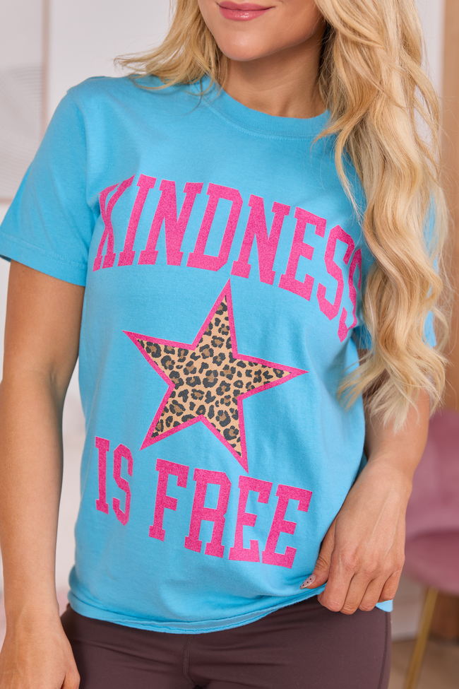 Kindness Is Free Aqua Blue Graphic Tee