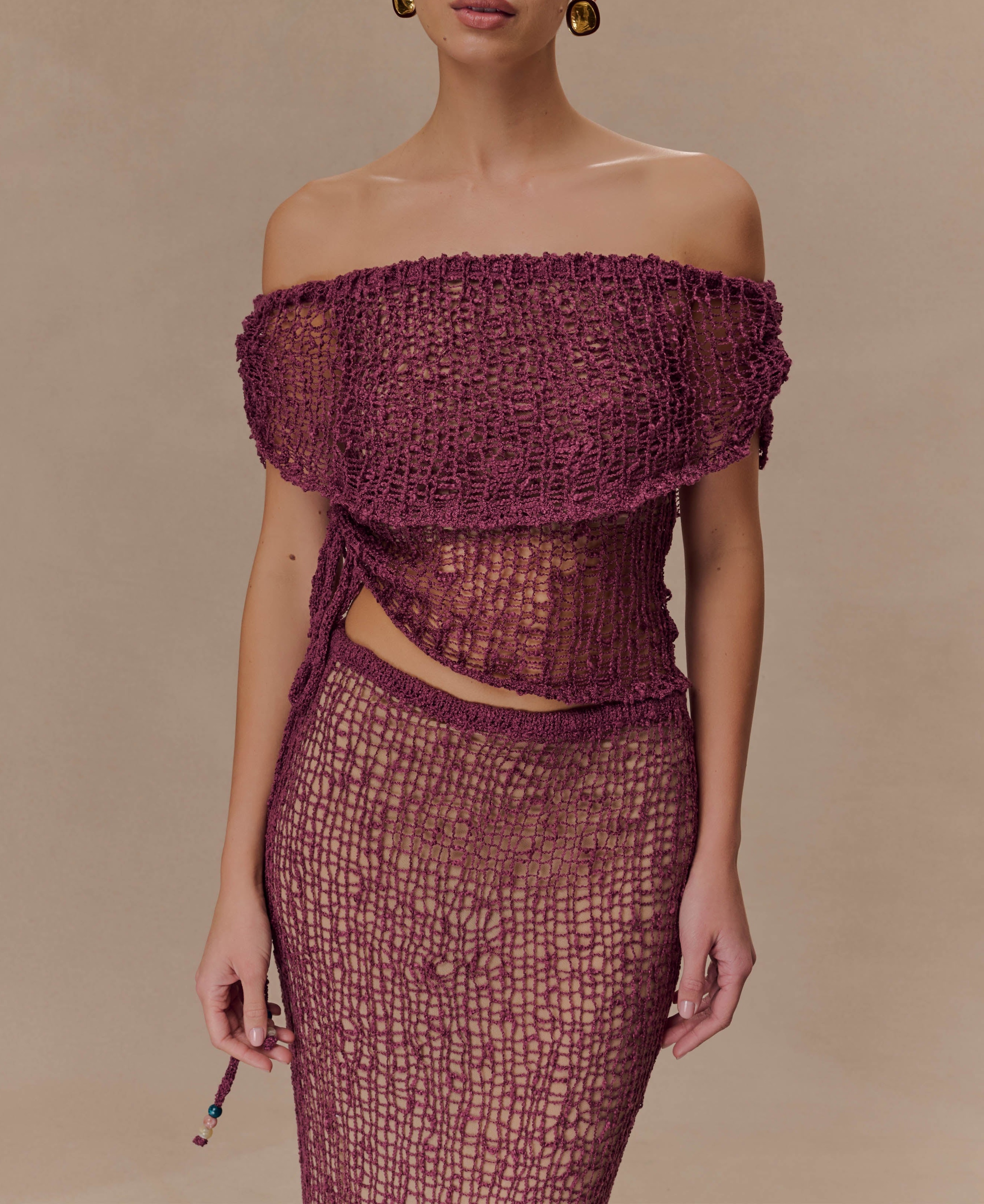Mauve Off Shoulder Knit Top