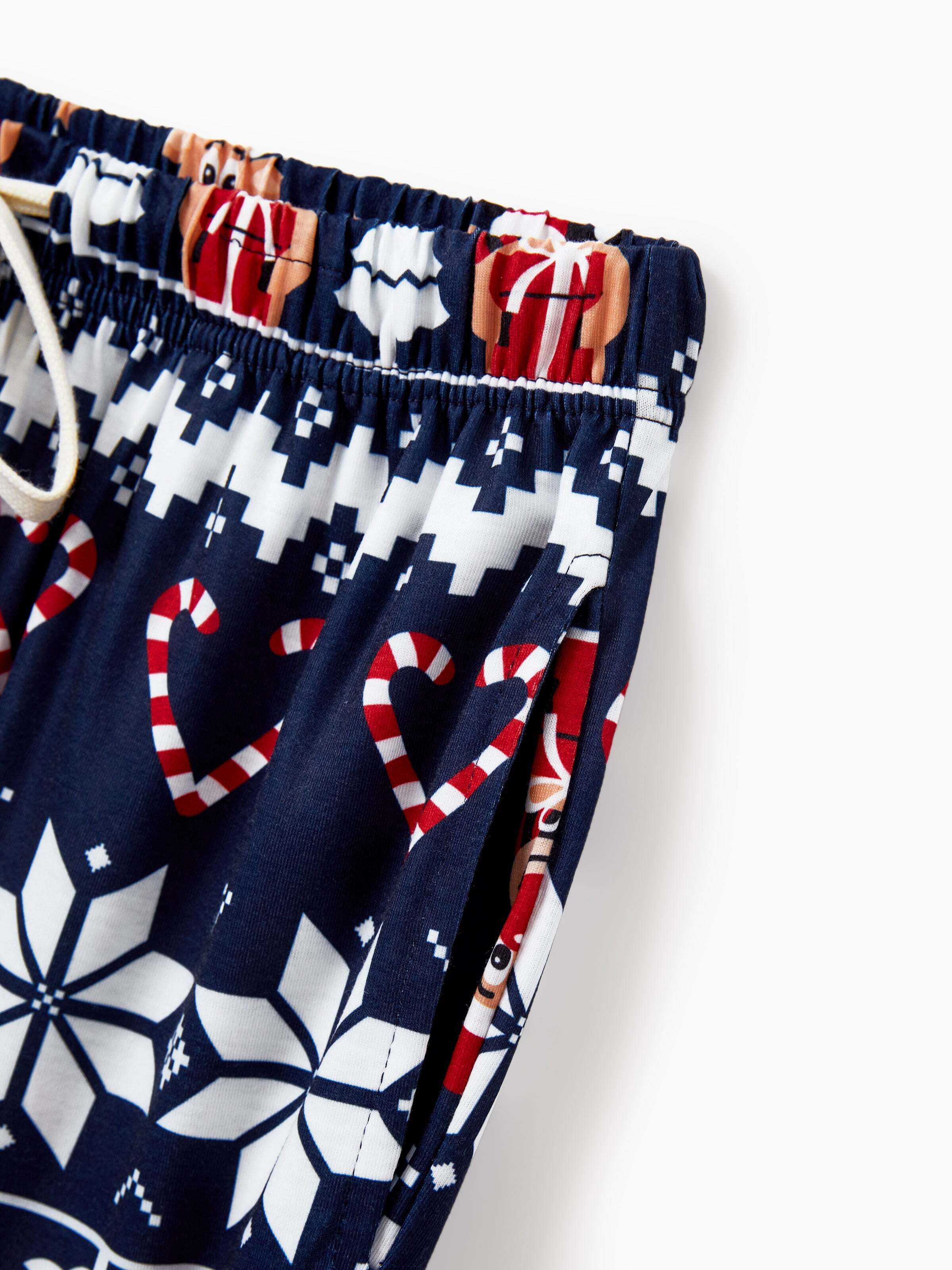 Christmas Matching Family Pajamas Set Reindeer and Snowflake Print PJS Deep Blue