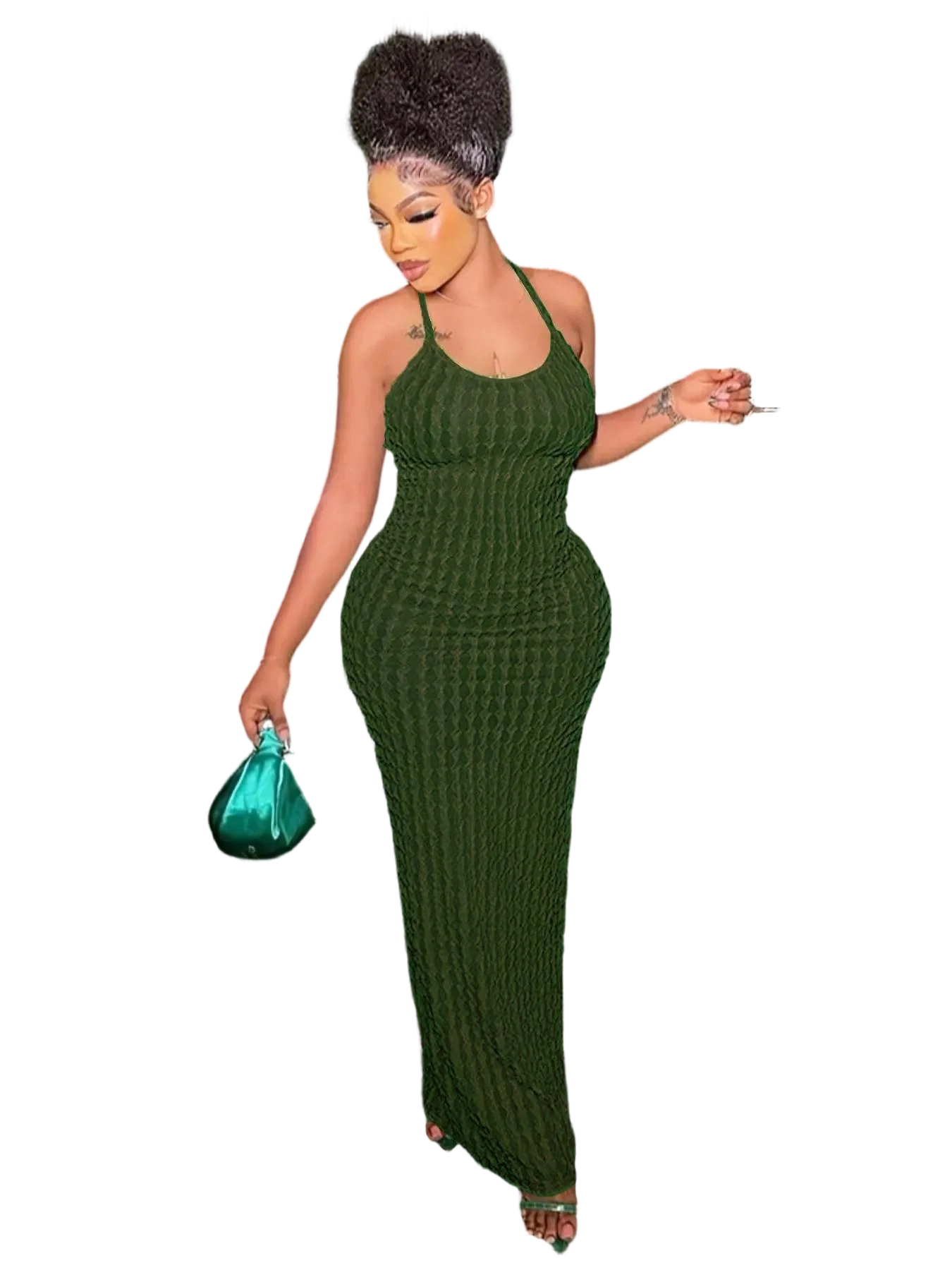 Women’s Solid Criss Cross Backless Cami Maxi Dress with Frill Trim