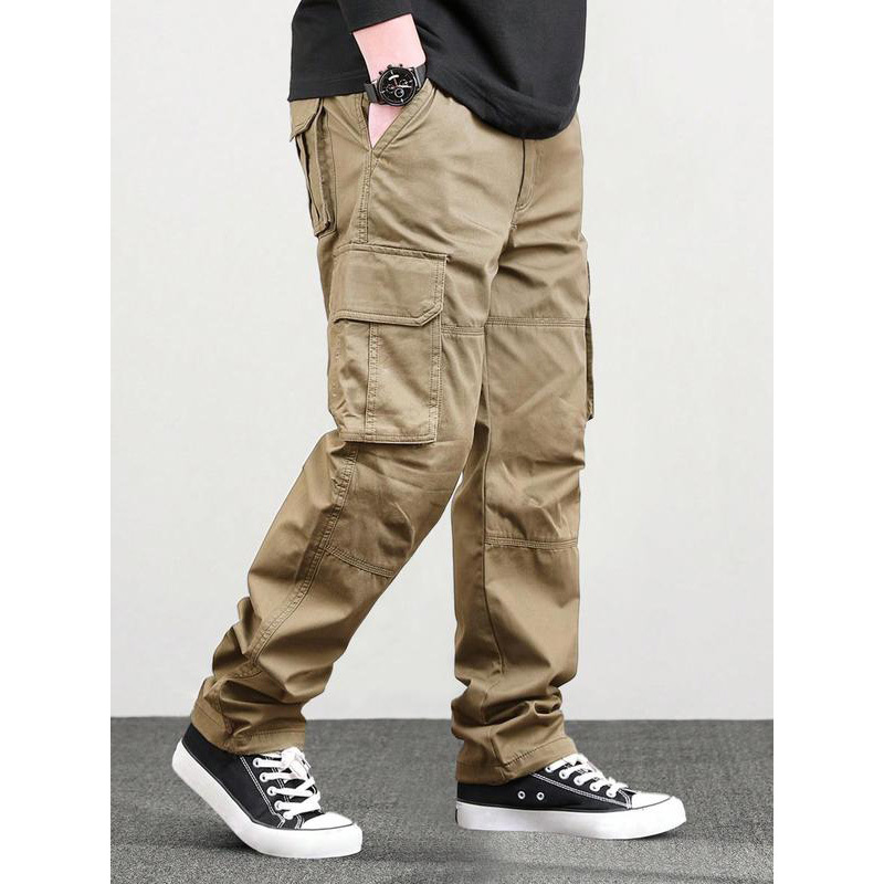 Men's Loose Solid Pocket Drawstring Waist Cargo Pants