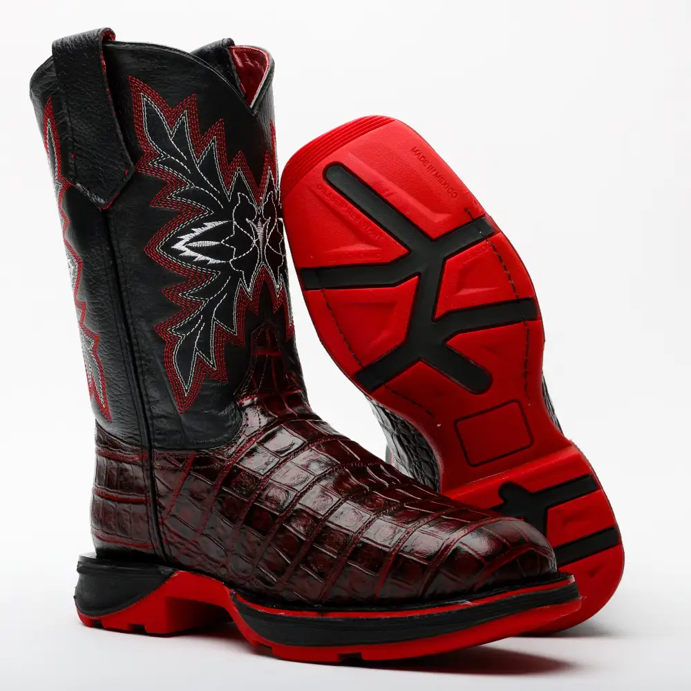 Black Cherry American Gator Belly Leather Boots With 3D Lightweight Sole - Composite Toe