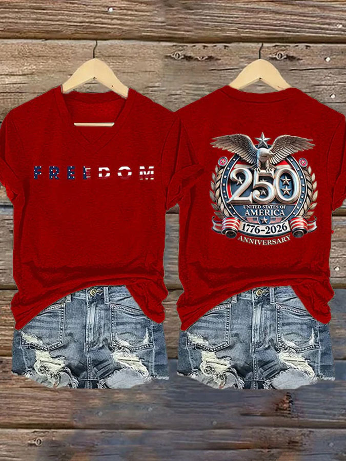 Women'S For The 250th Anniversary Of American Independence V-Neck T-Shirt