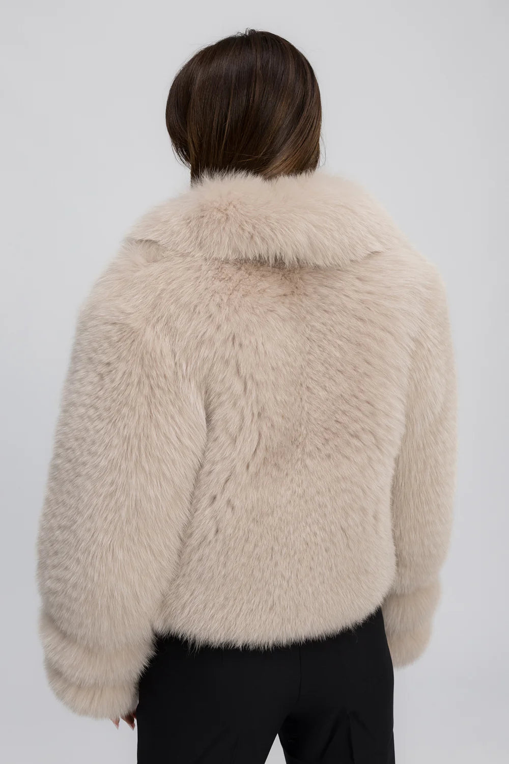 Haină din Blană Naturală de Vulpe Polară, cu Guler Rever, Femei, Ivory Cloud 471