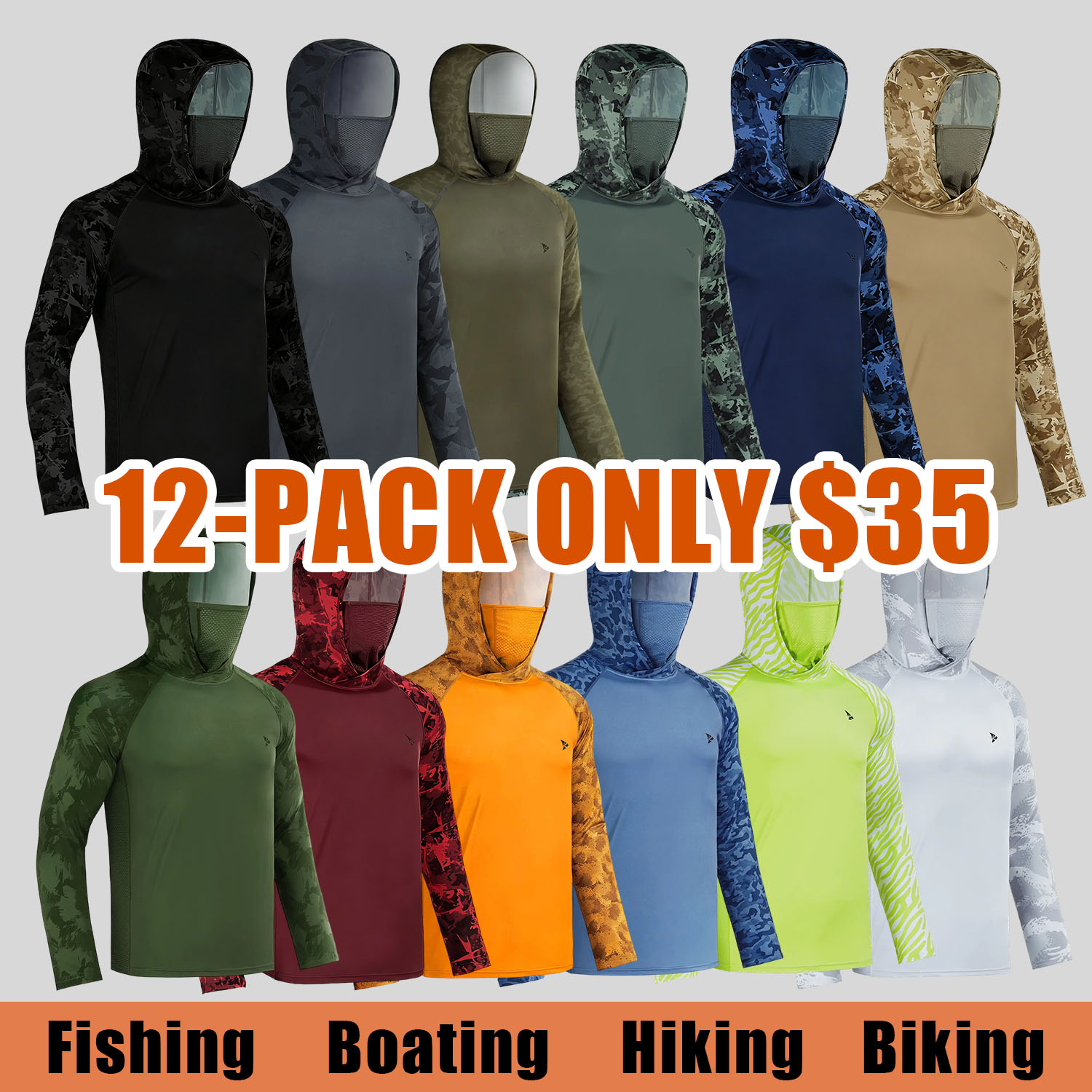 Men’s UPF 50+ Sun Hoodie Shirt with Built-in Mask Neck Gaiter – Lightweight, Quick-Dry, Breathable Long Sleeve for Fishing, Hiking & Outdoor Work