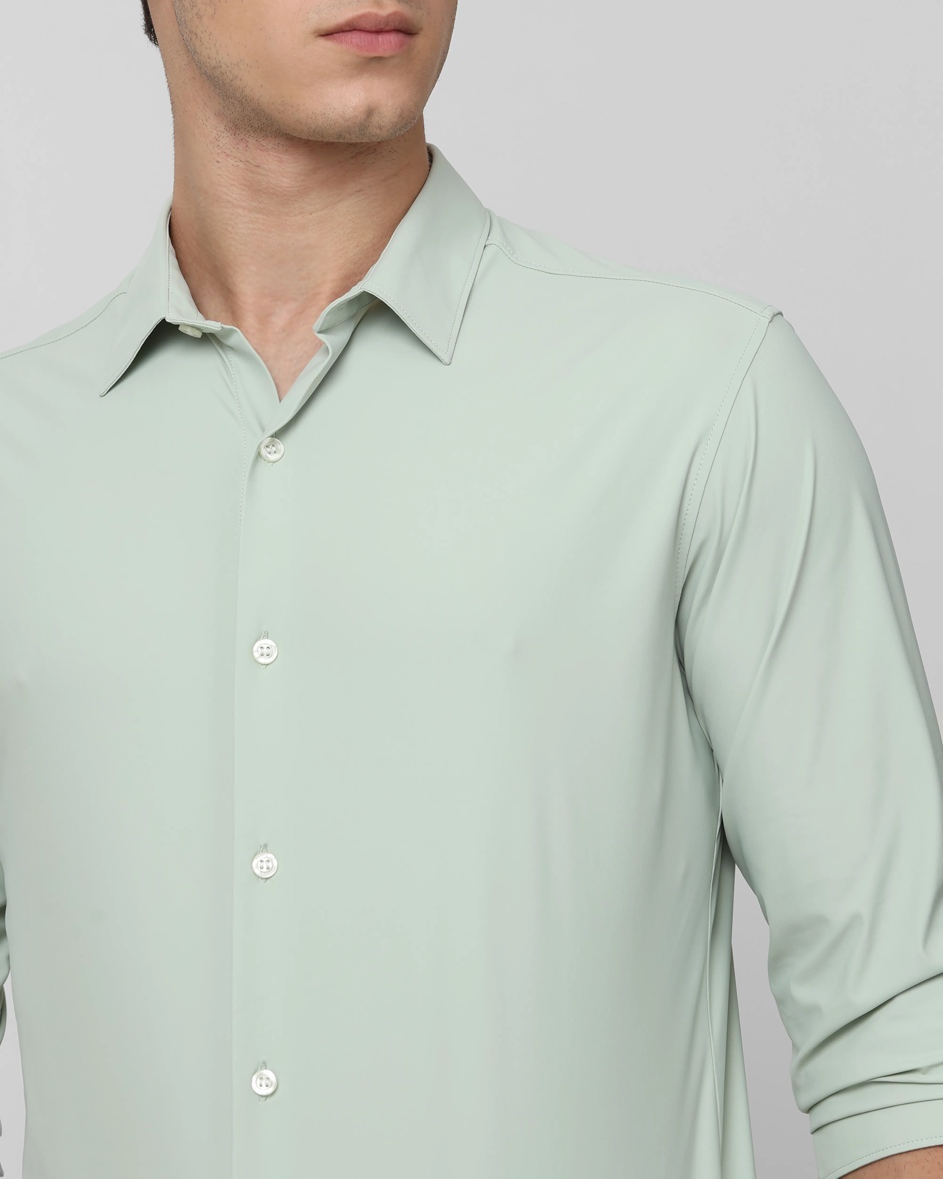 Leisure Soft And Comfortable Slim-Fit Dark Light Green Shirt