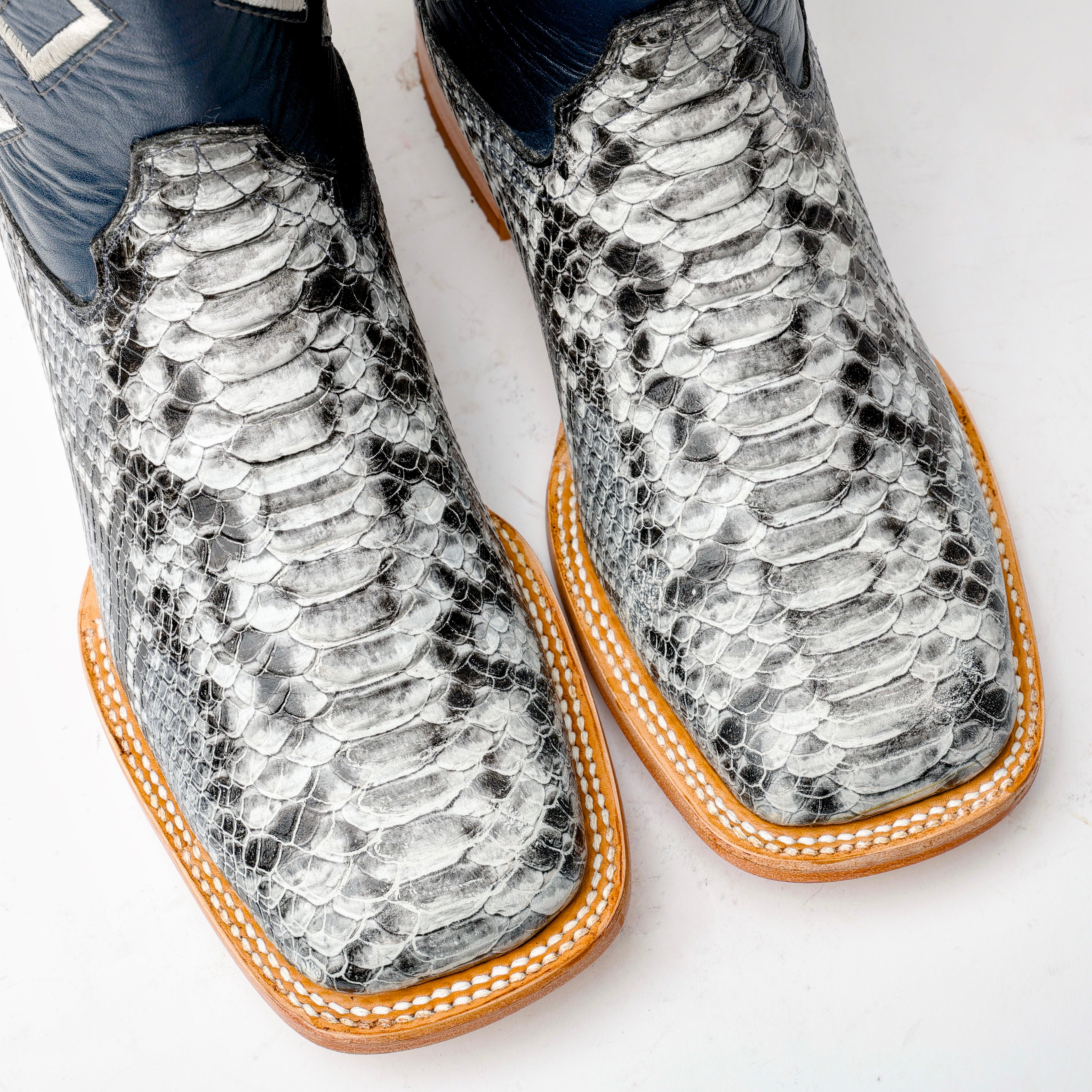 Natural Python Leather Boots - Square Toe