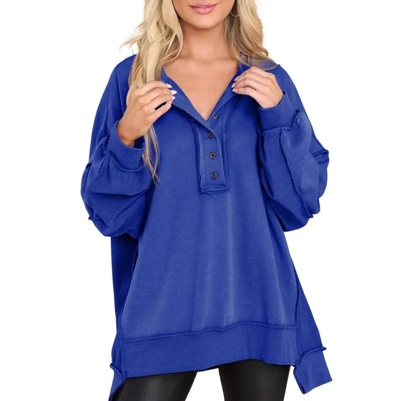 Women's Oversized Button Henley Sweatshirts