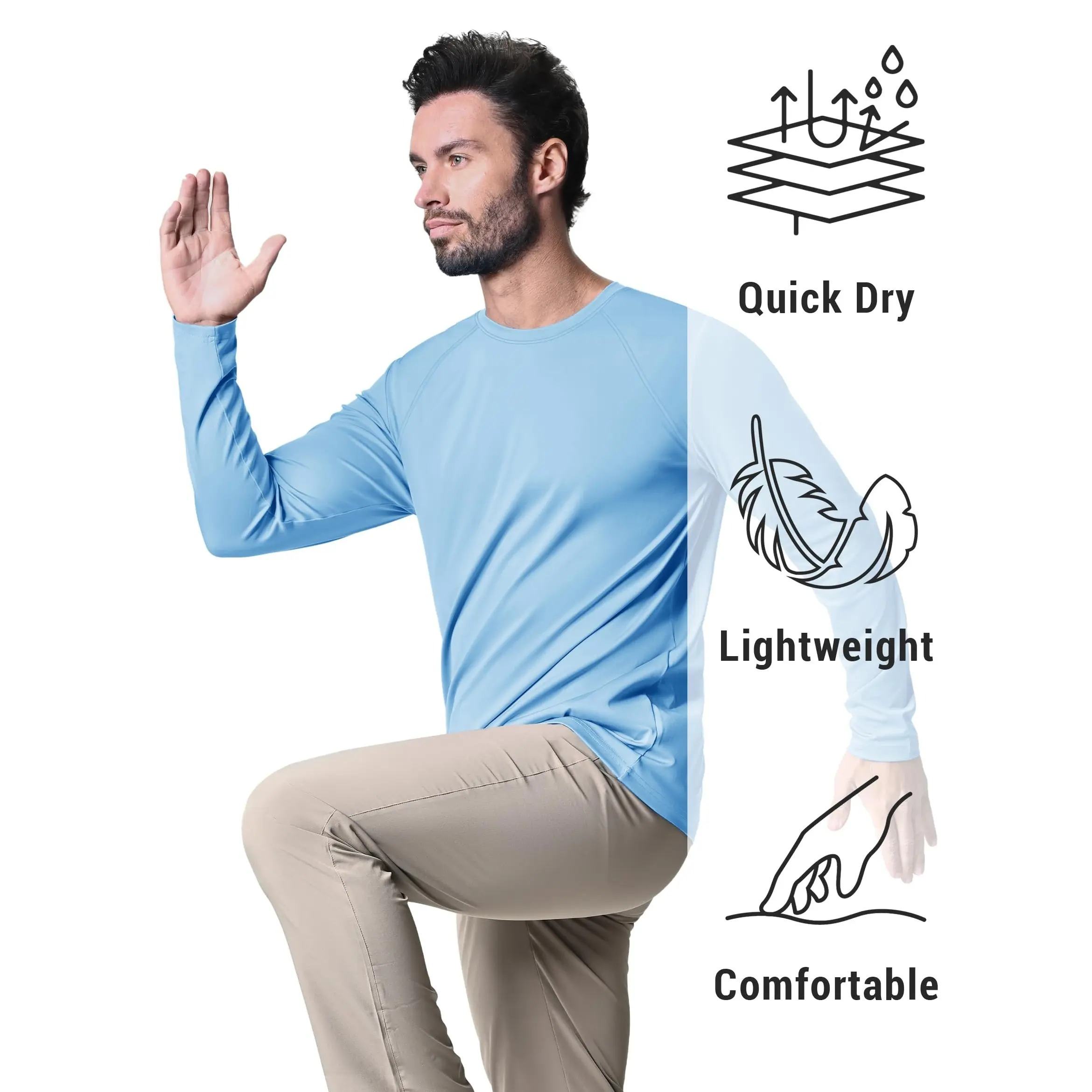 8 Pack Men's UPF 50+ Long Sleeves Shirts Quick Dry Lightweight Summer Sportswear Tops