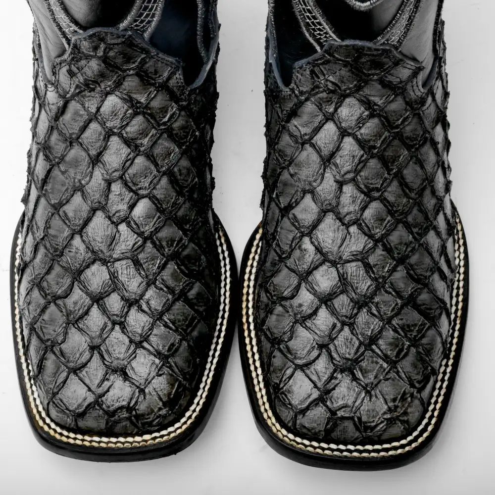 Grey Mini Pirarucu Leather Boots - Square Toe