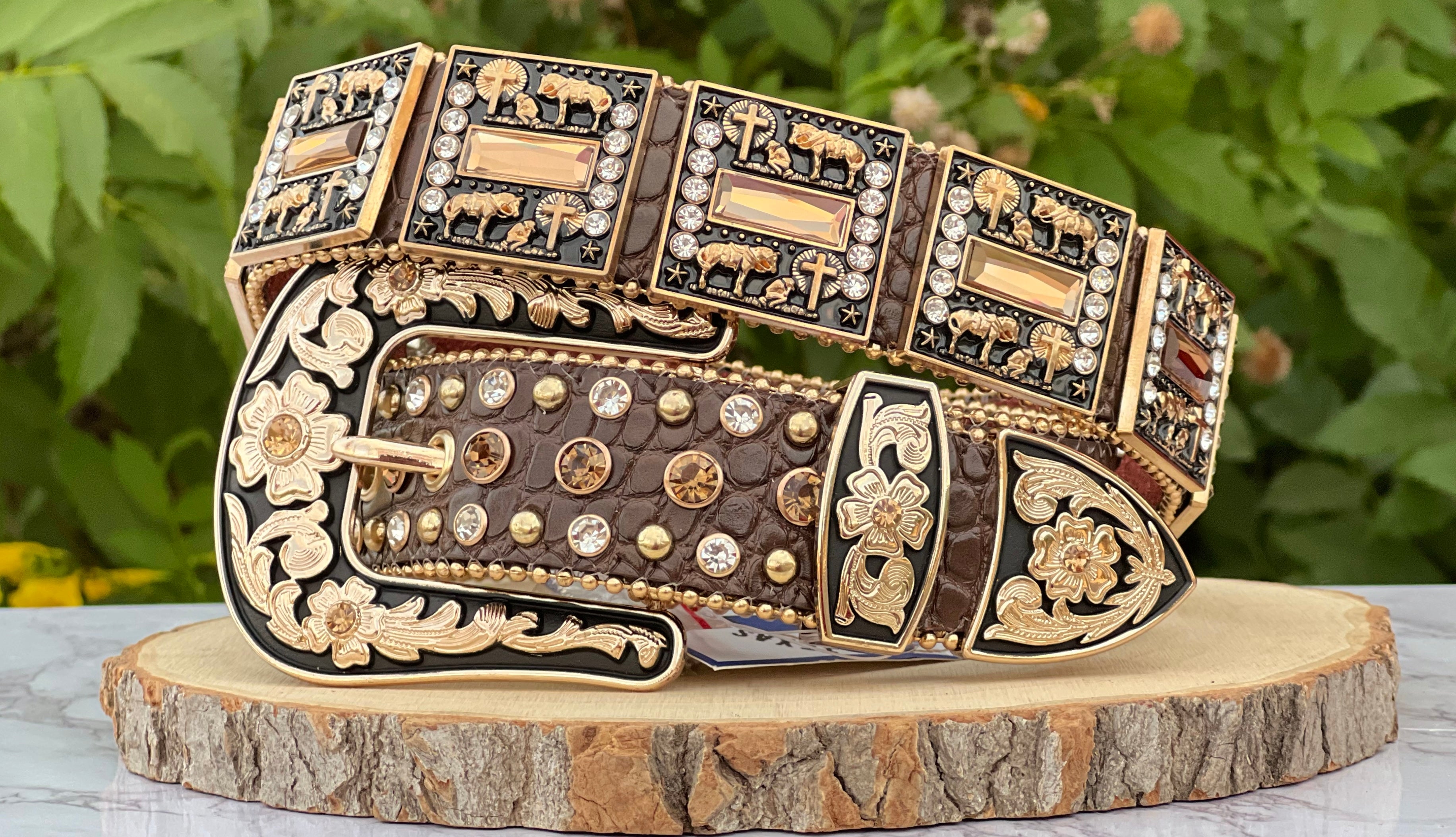 Western Brown Praying Cowboy Leather Belt