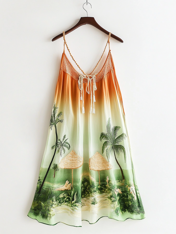Summer Print Fashion Embroidery Gradient Dress  cecc