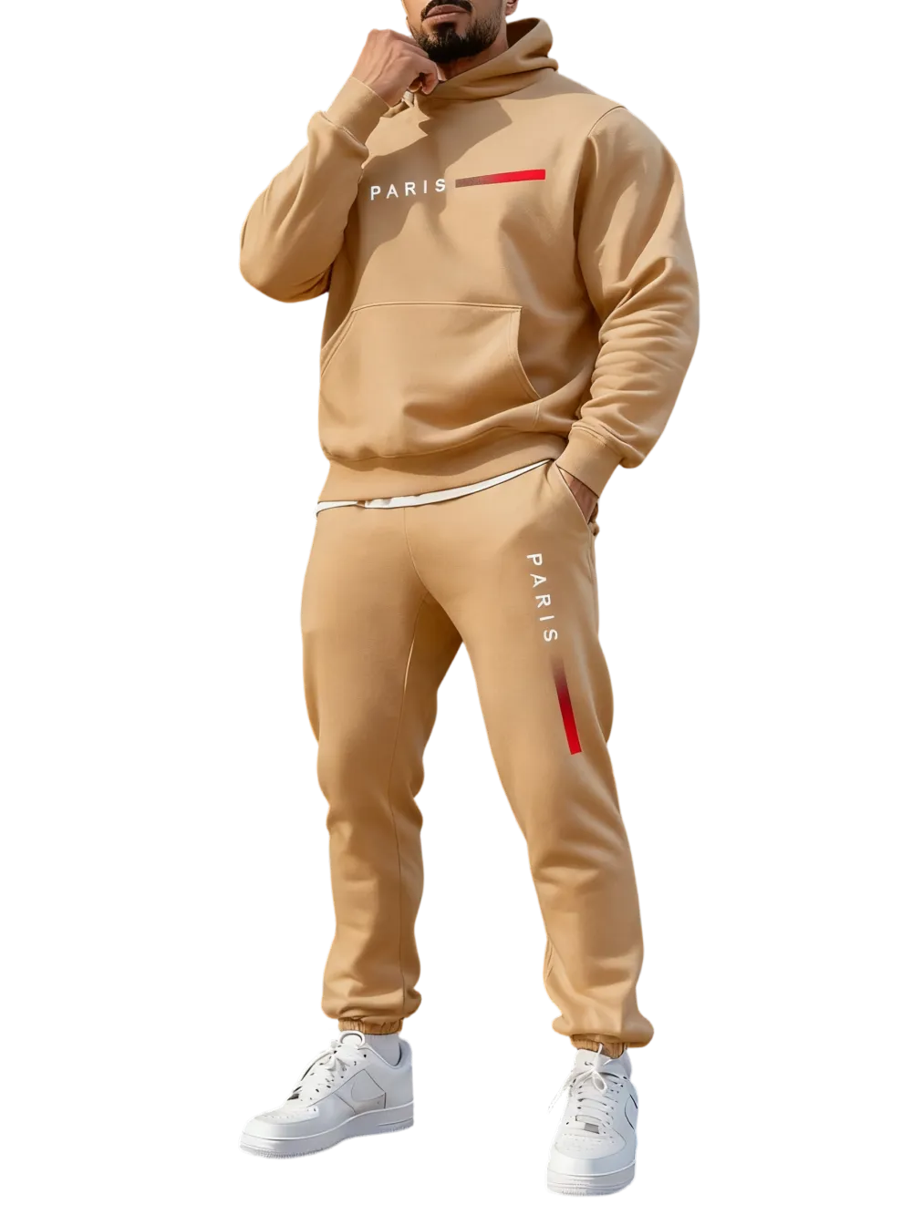 Men's Paris Letter Printed Hoodie Set - Fall & Winter Casual