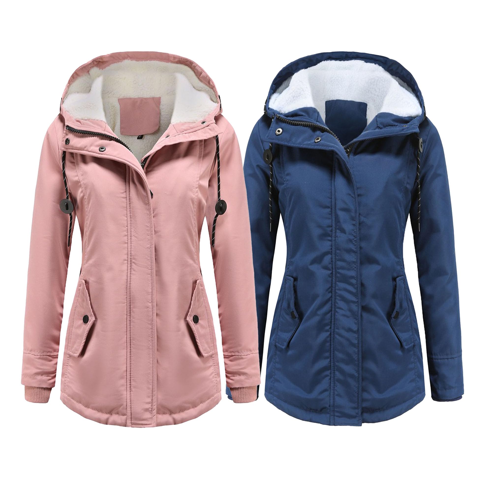 DGHM-JLMY 1/2 Pack Women's Windproof Waterproof Cotton Coats Fashion Warm Hooded Outerwear Solid Thick Fleece Jacket