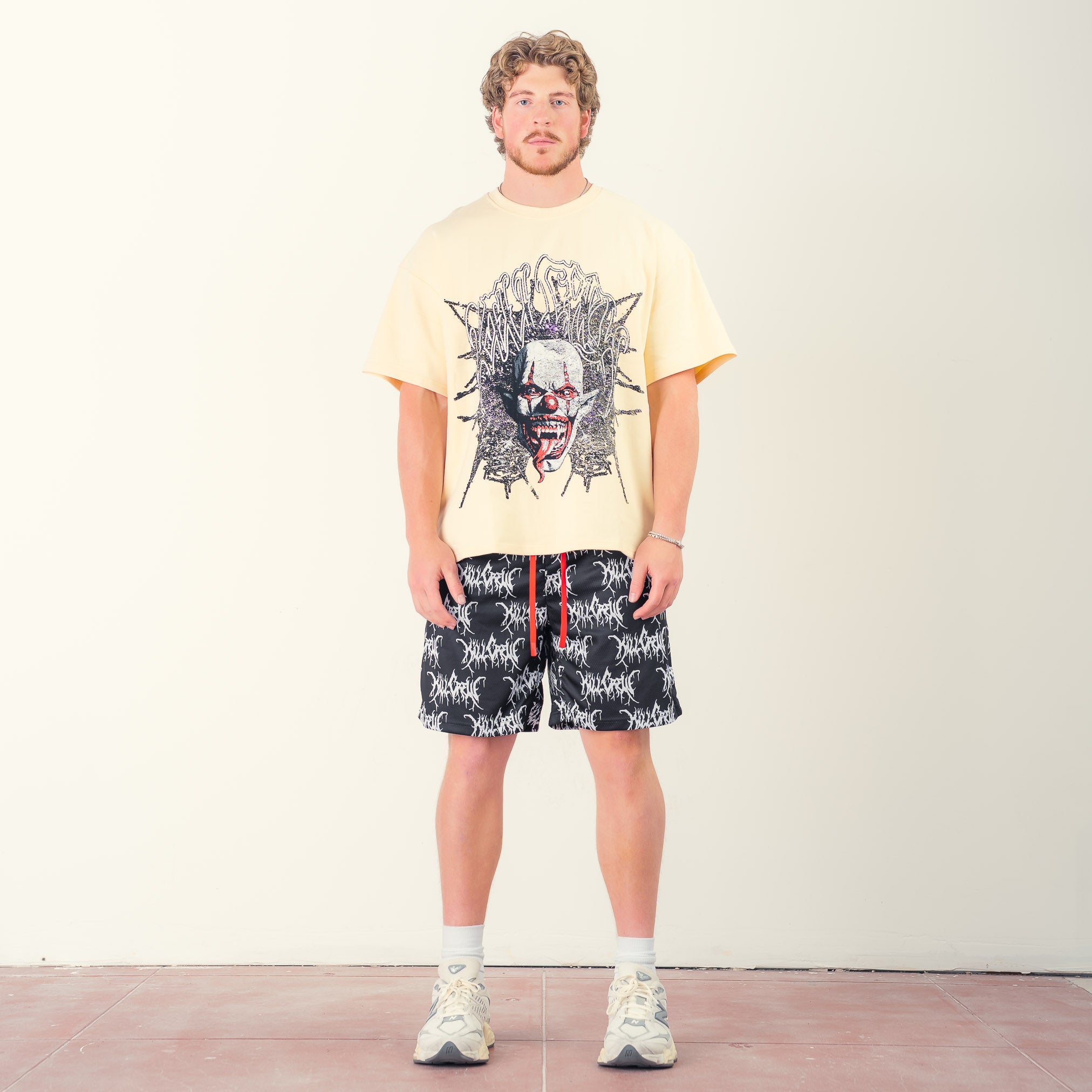 NATURAL COTTON PSYCHOTIC CLOWN T-SHIRT - CREAM