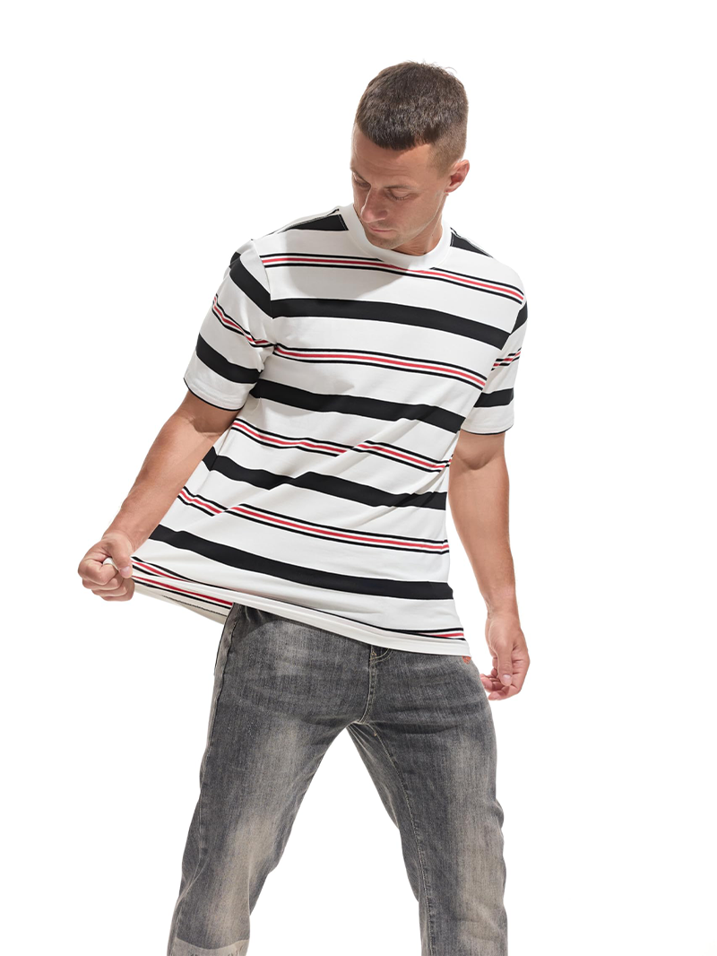 Men's Knitted Colorful Striped Short Sleeve T-Shirt