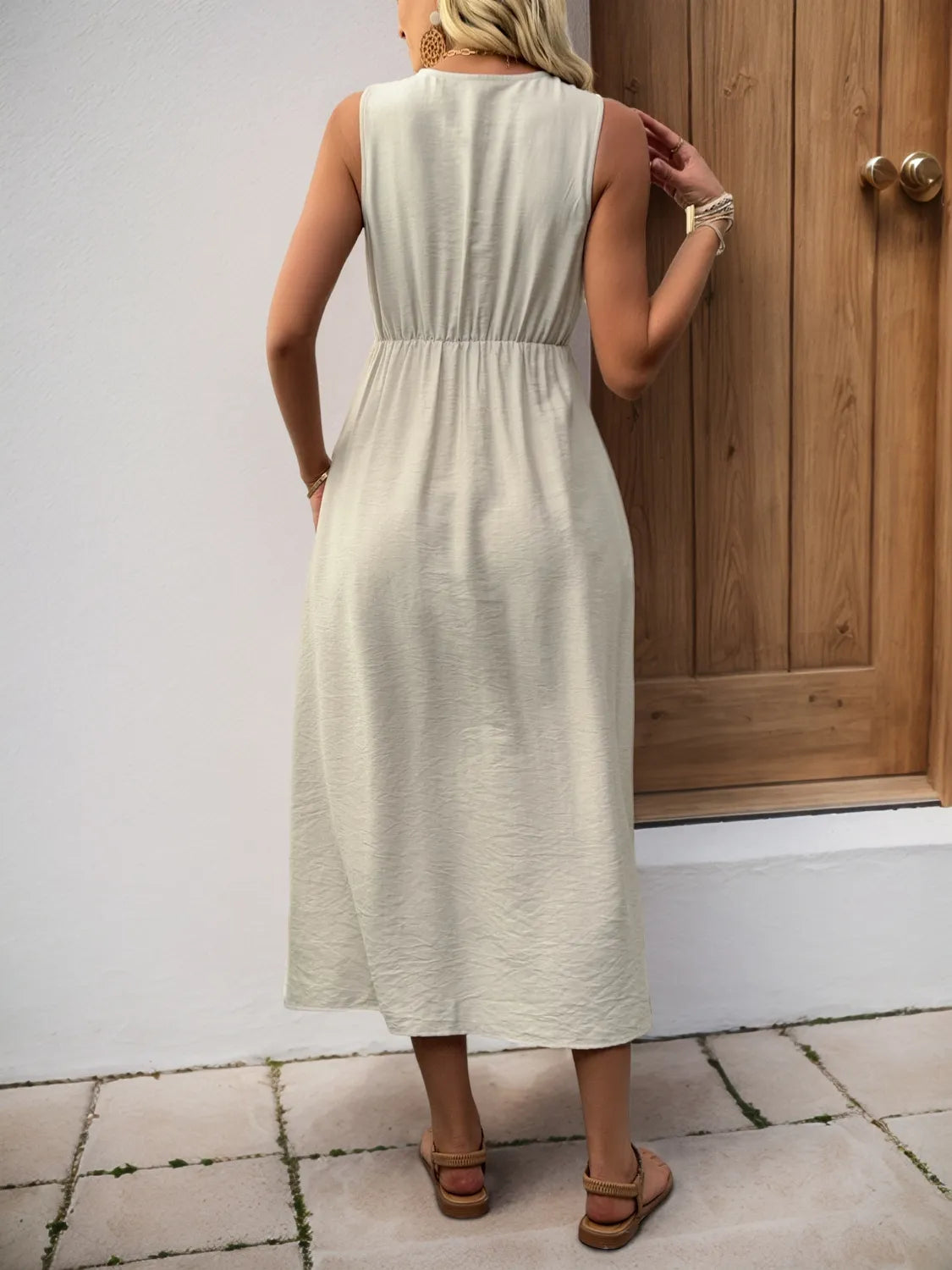 V-Neck Sleeveless Midi Dress