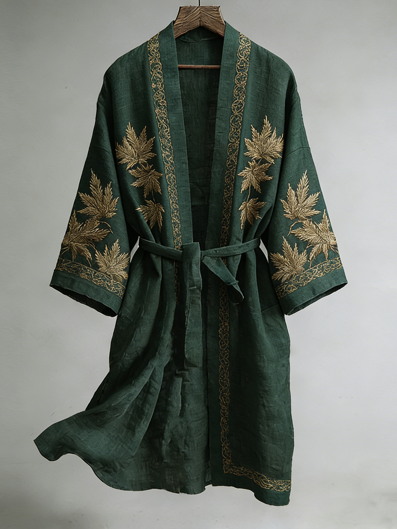 Japanese Maple Leaf Print Linen Blend Kimono