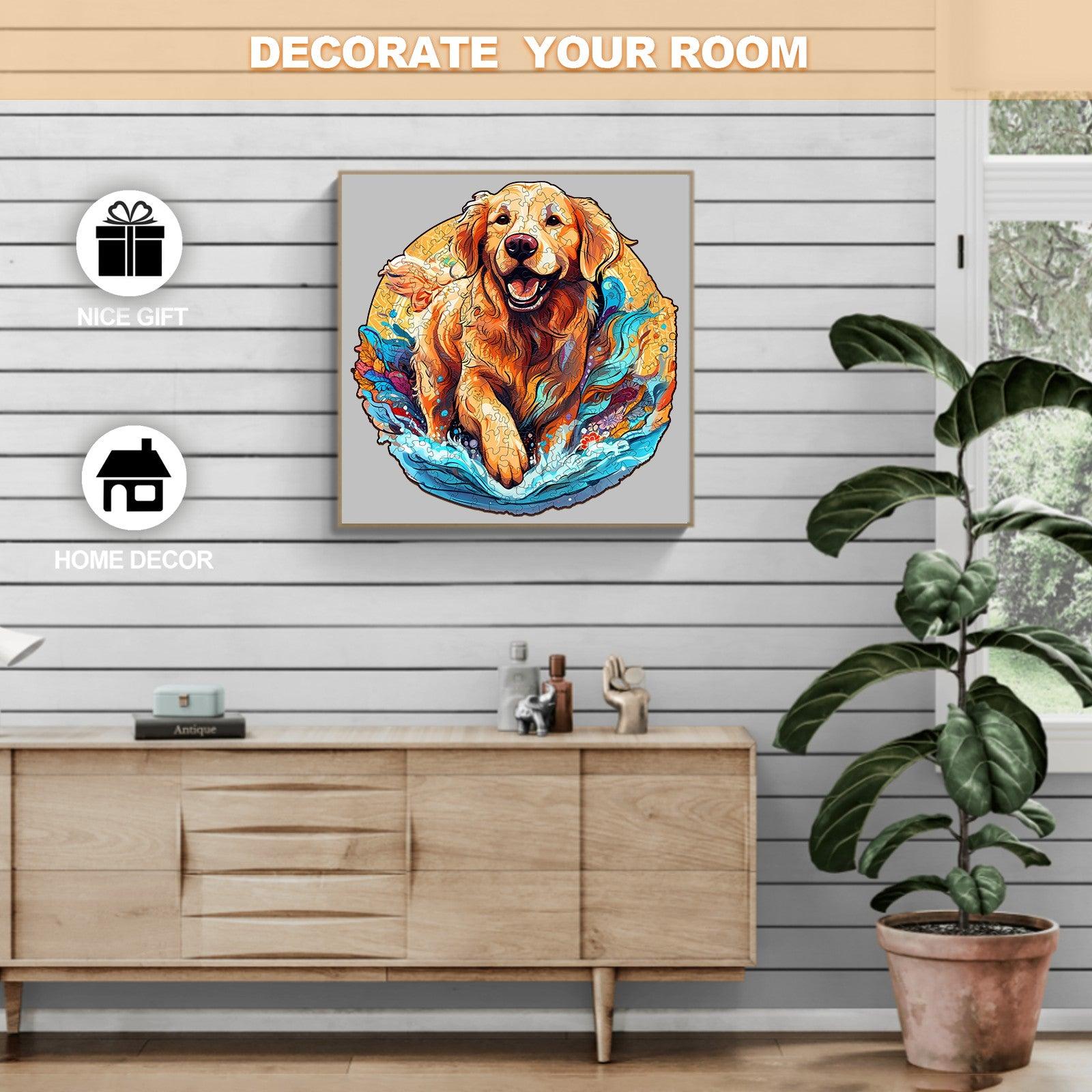 Beach Golden Retriever Wooden Jigsaw Puzzle