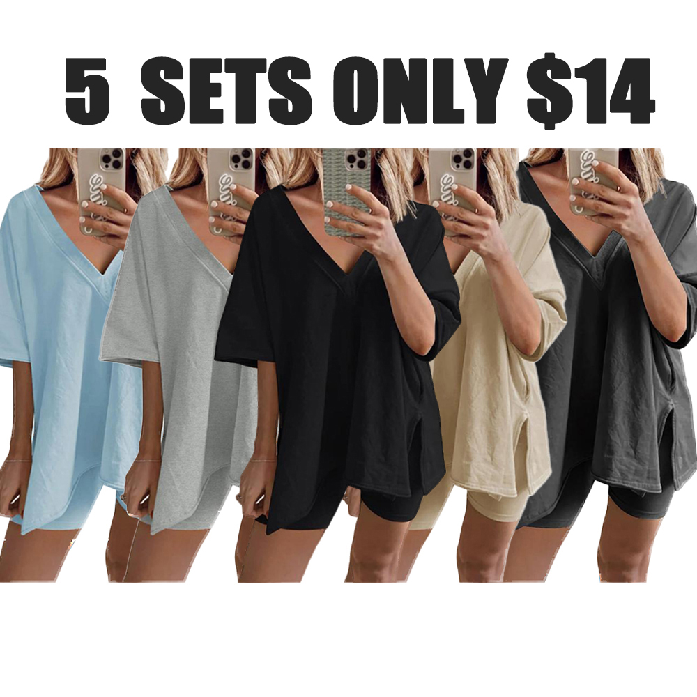 Women’s Oversized 2-Piece Lounge Shorts Set – Reversible V-Neck/Round Neck T-Shirt & Matching Shorts – Plus Size Friendly Casual Wear (Sizes S–5XL)