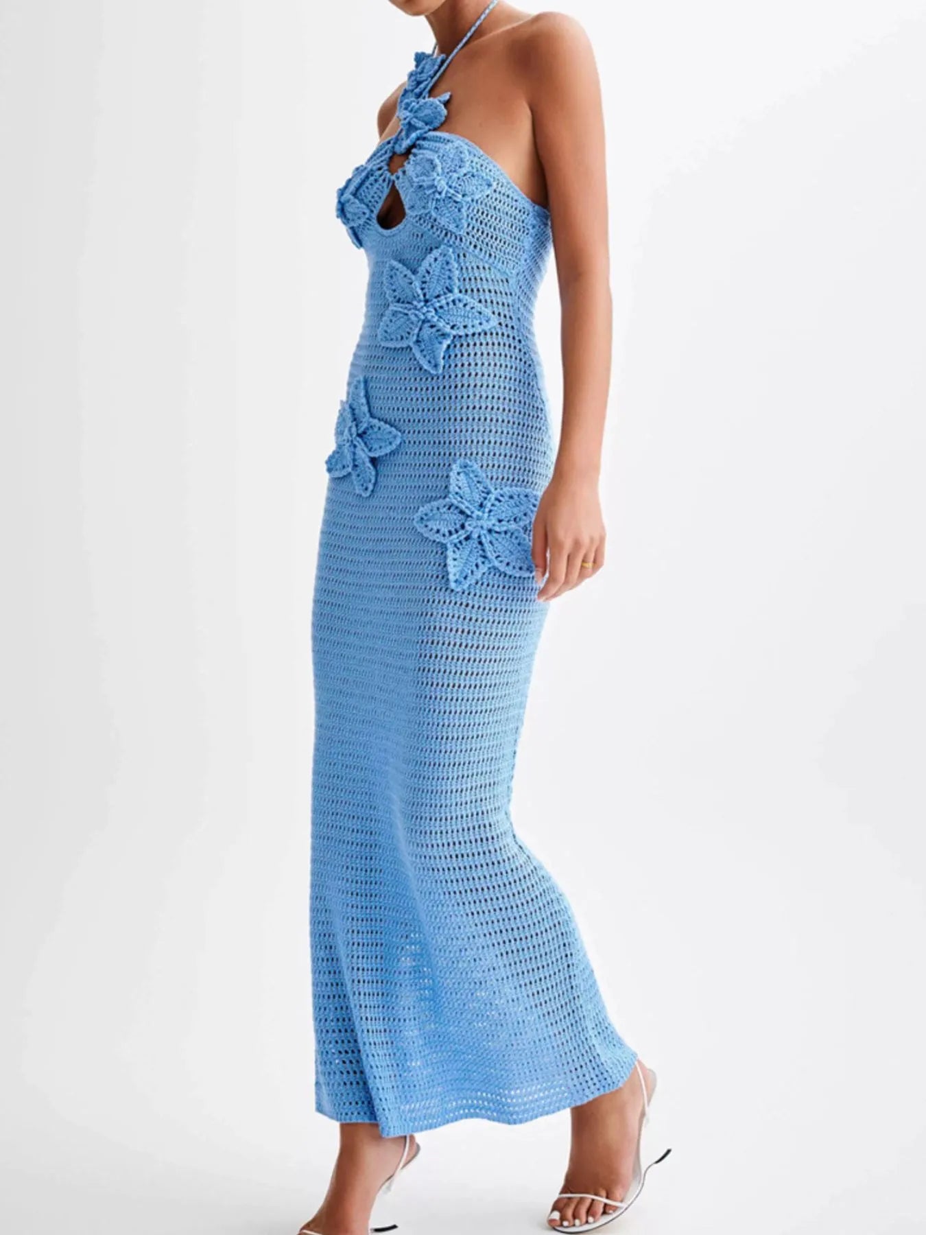 Crochet Floral Halter Knit Cover Up Dress