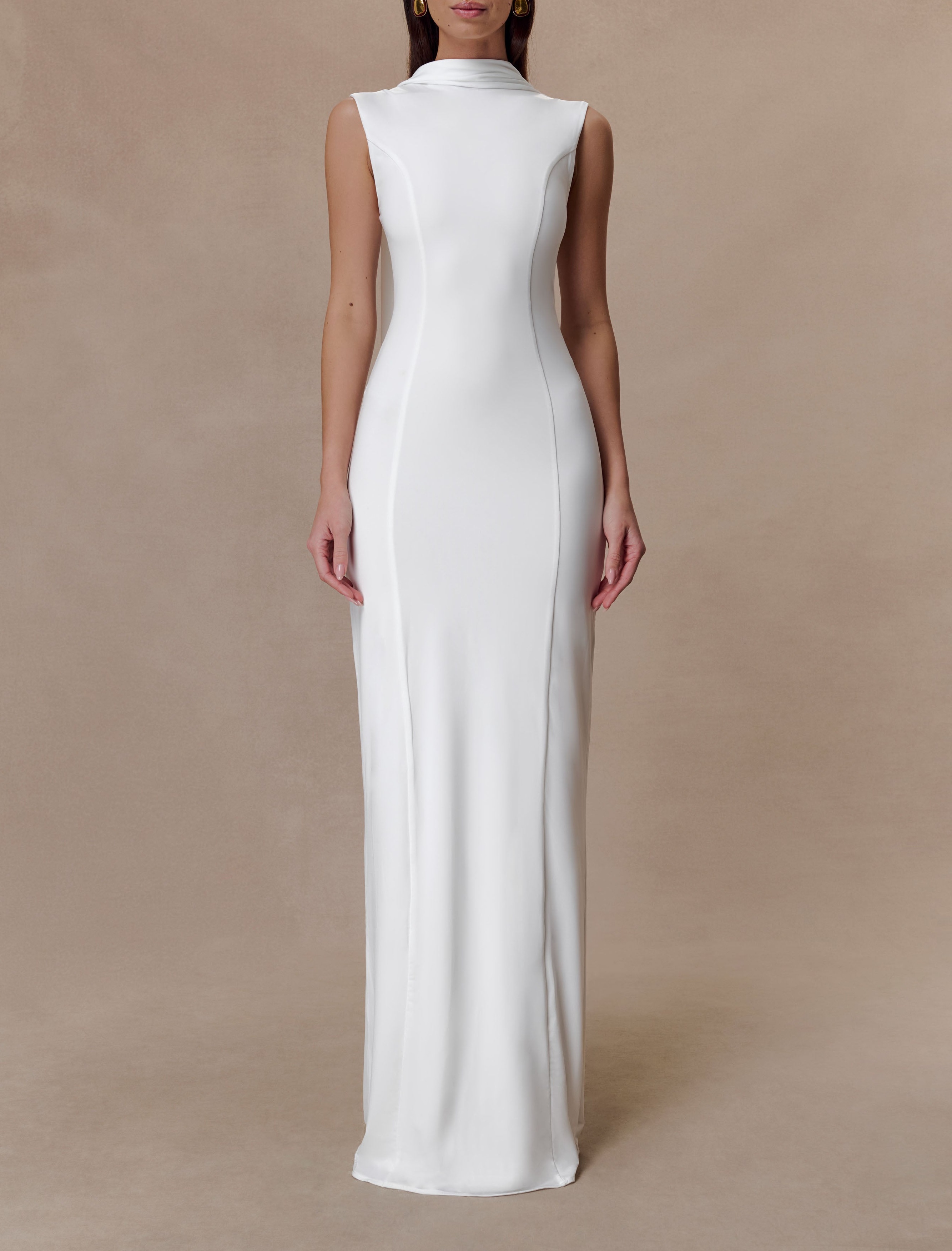 White Slinky Maxi Dress With Scarf