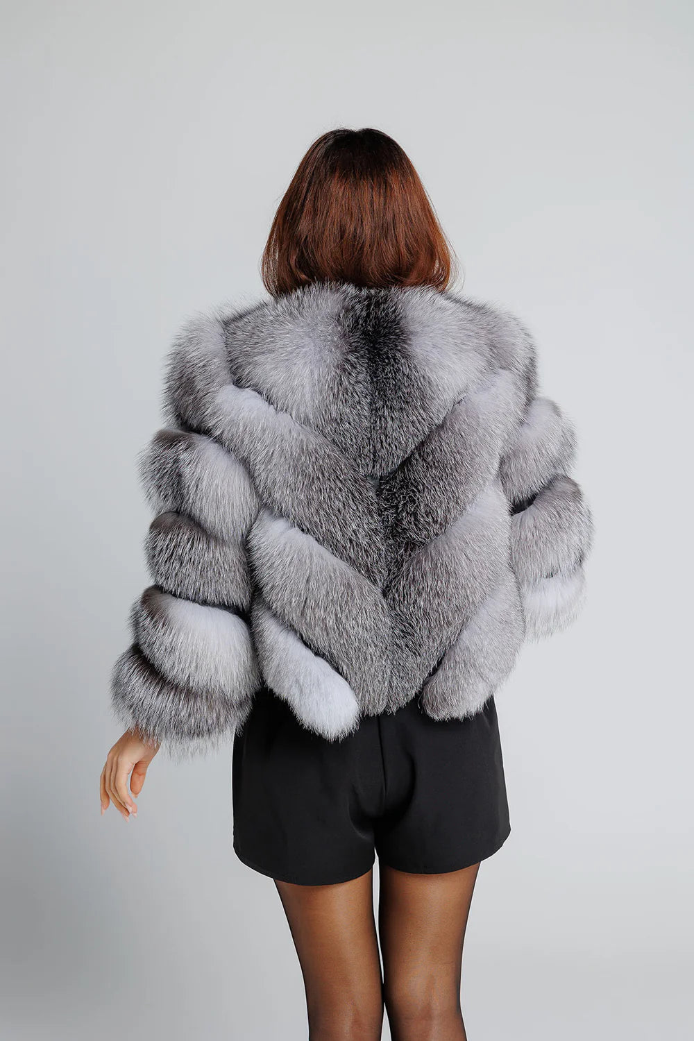 Haină din Blană Naturală de Vulpe Argintie, V Model, Transformabilă, Femei, Grey Frost 349