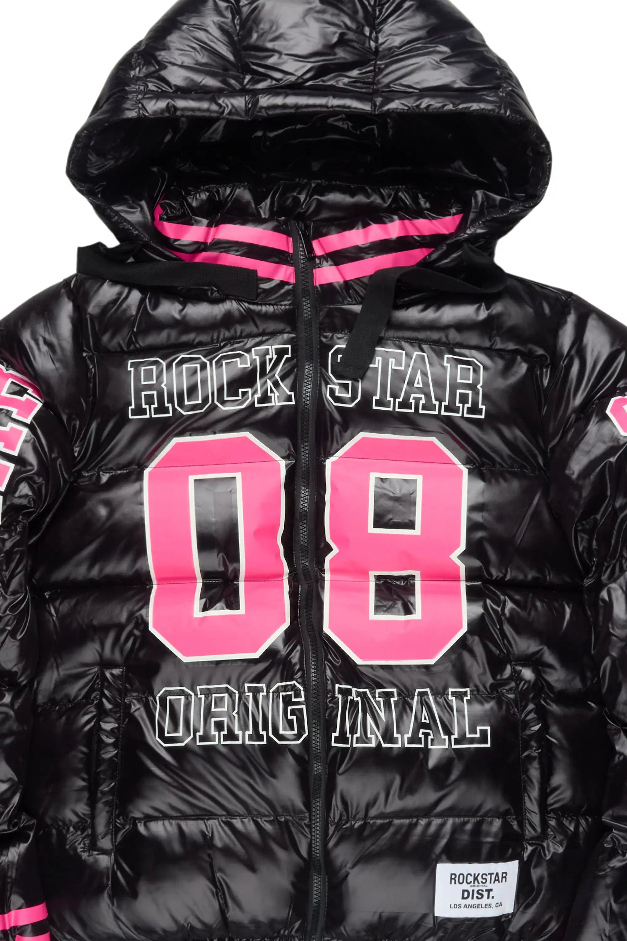 Kymberly Black/Pink Varsity Puffer Jacket