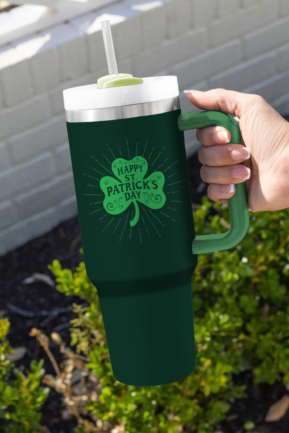 Dark Green HAPPY ST PATRICKS DAY Clover Printed Tumbler 40oz