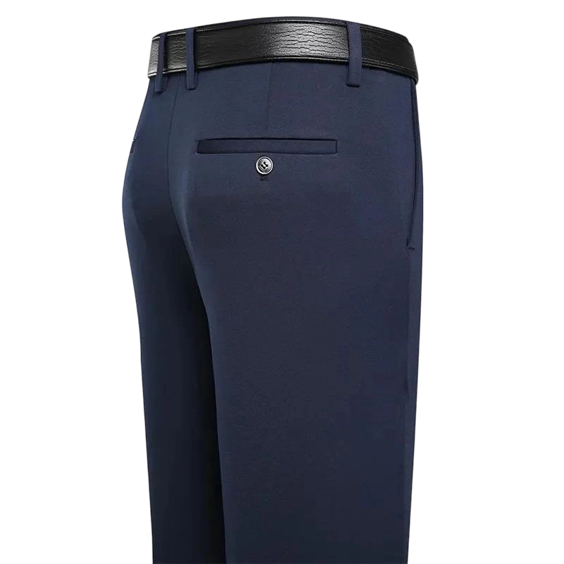 Men's Business Casual Trousers Formal Dress Straight Pants Elastic Black Navy Blue Plain Menswear Gamis