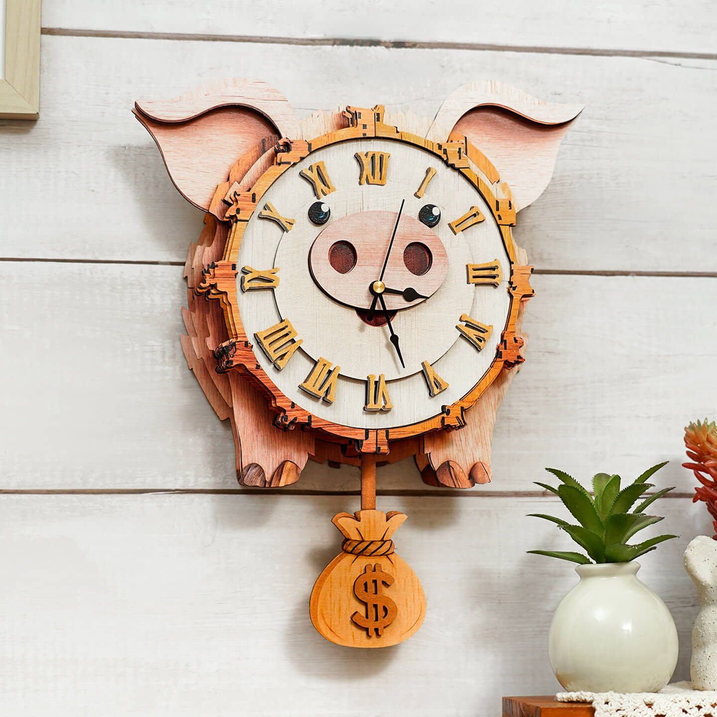 Pig â€“ DIY Wooden Clock, 3D Puzzle Craft Kit