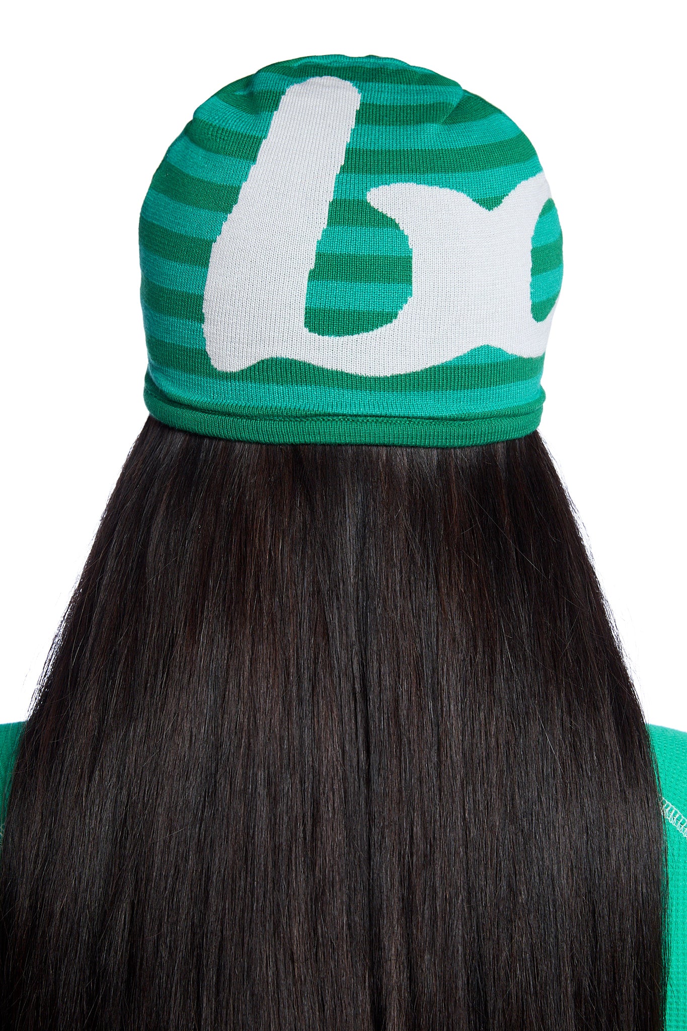 STRIPED KNIT BEANIE (TEAL GREEN/SLATE GREY)