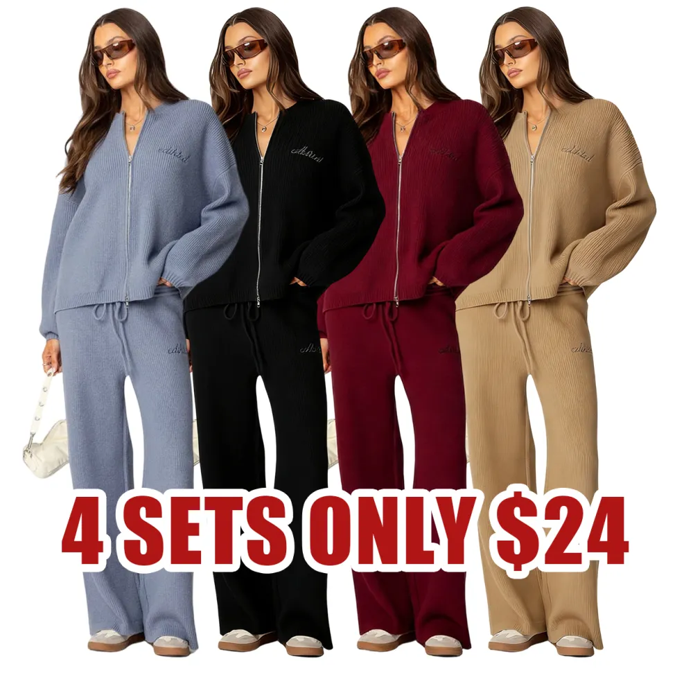 Ribbed Knit Straight Leg Sweatpants