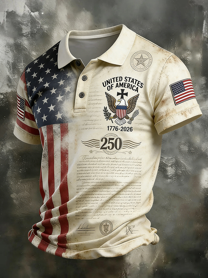 Men'S Retro Flag 250Th Anniversary Celebration American Declaration Of Independence Polo Shirt