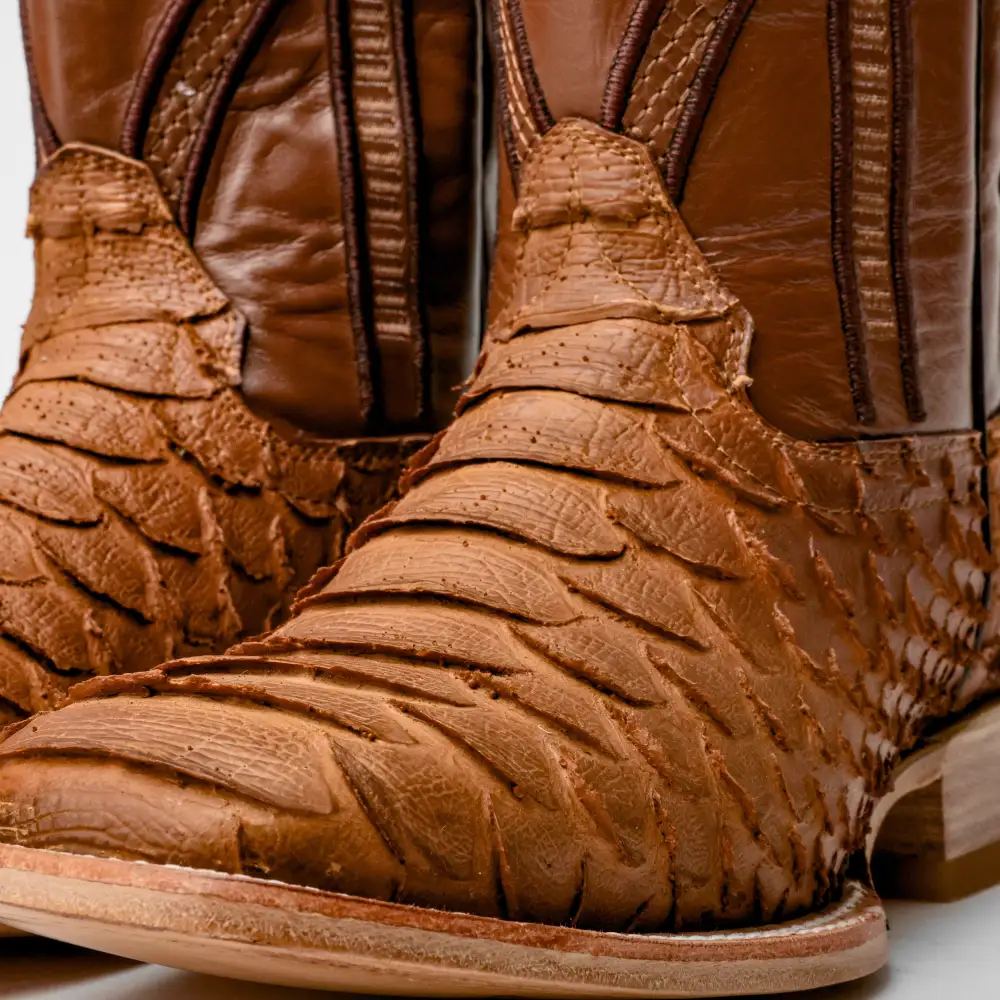 Matte Tan Jumbo Python Leather Boots - Square Toe