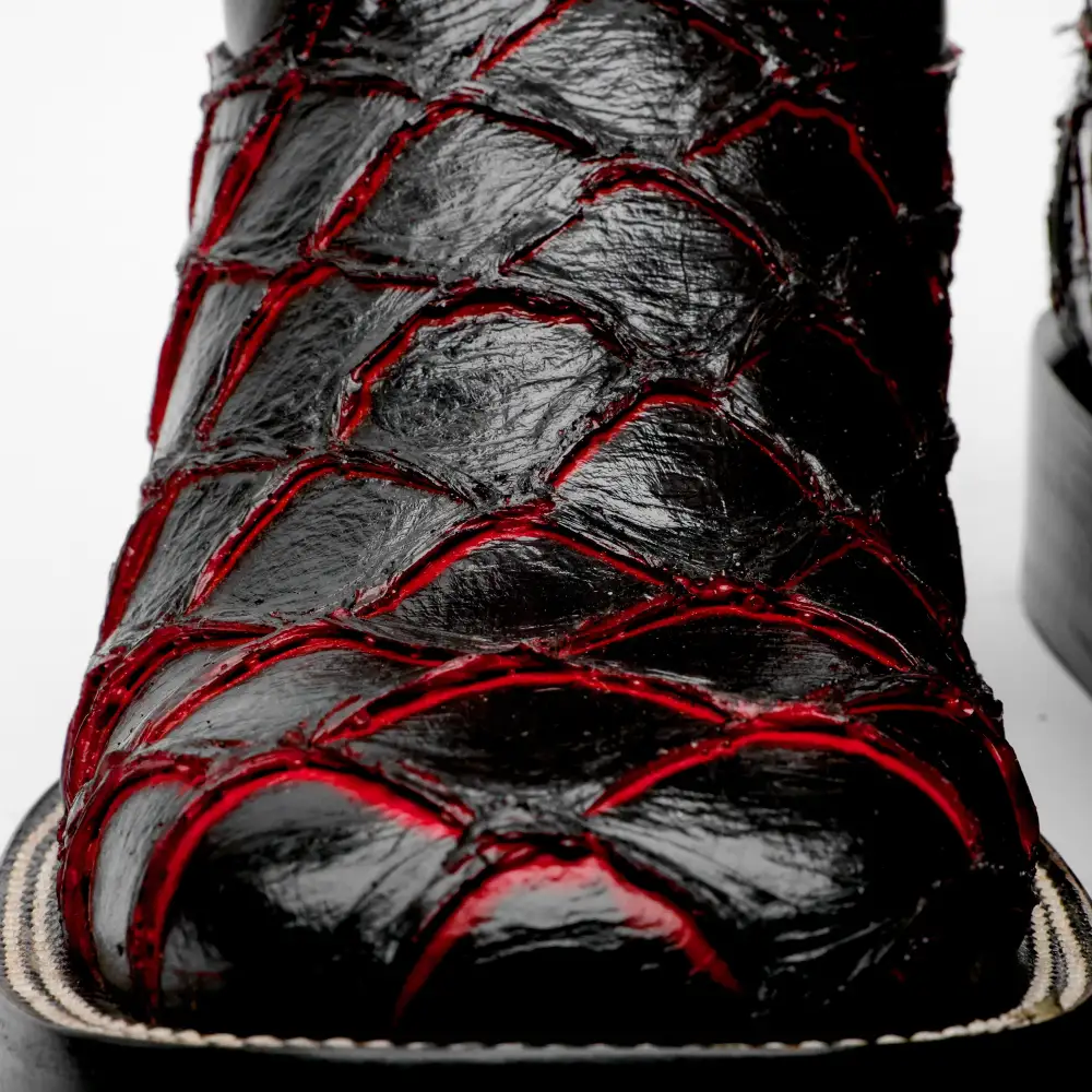 Black Cherry Pirarucu Leather Boots - Square Toe