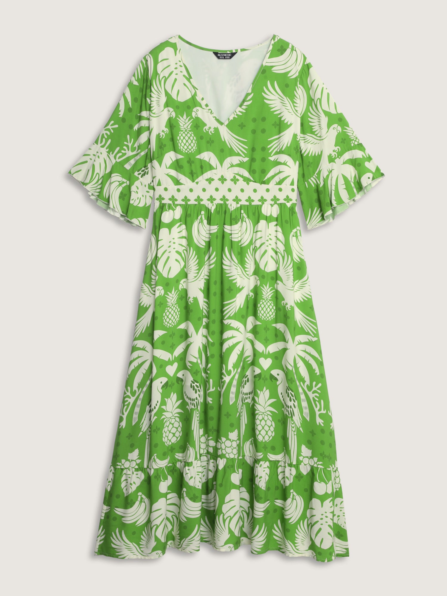 Breezy Tropical Print Waist Defining Maxi Dress