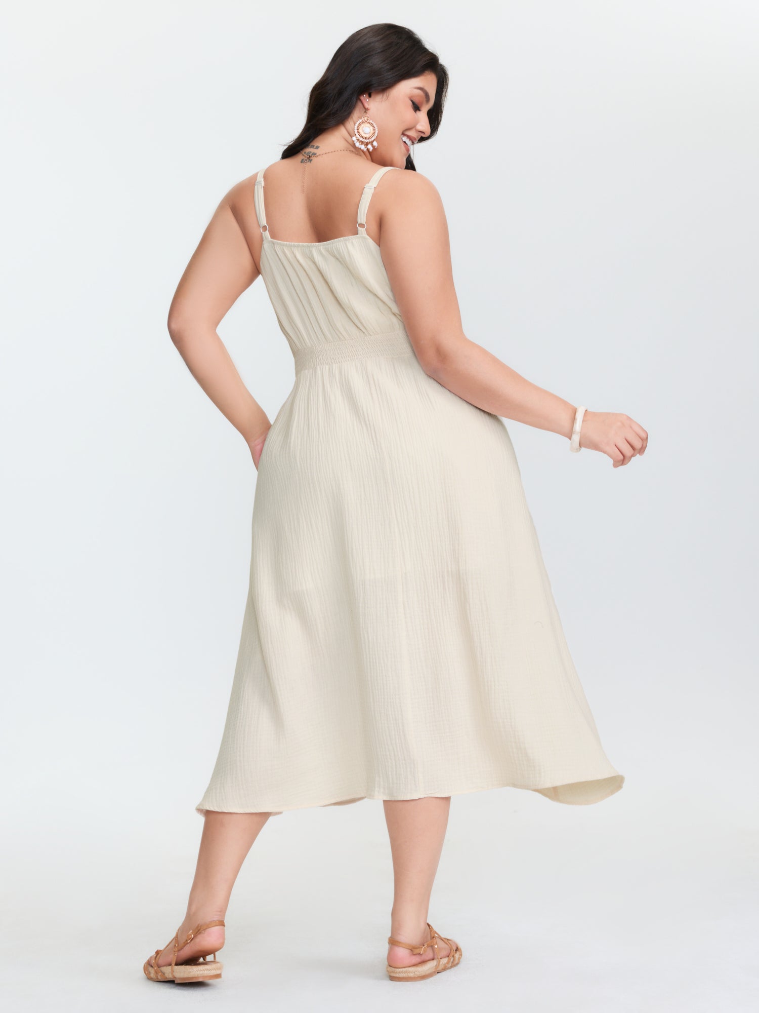 Pure Cotton Colorful Webbed Midi Dress