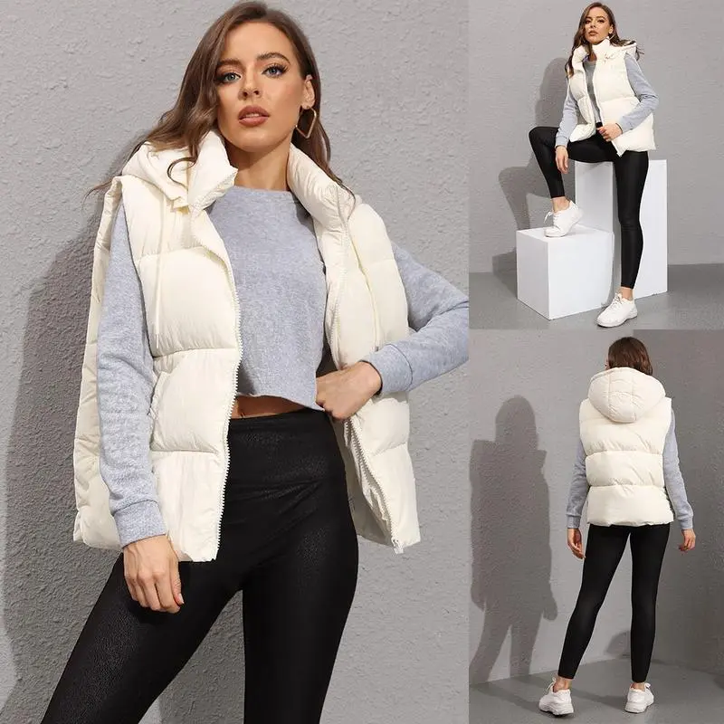 Women's Sleeveless Quilted Winter Warm Hooded