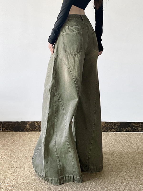 Distressed Wide Leg Low Rise Jeans