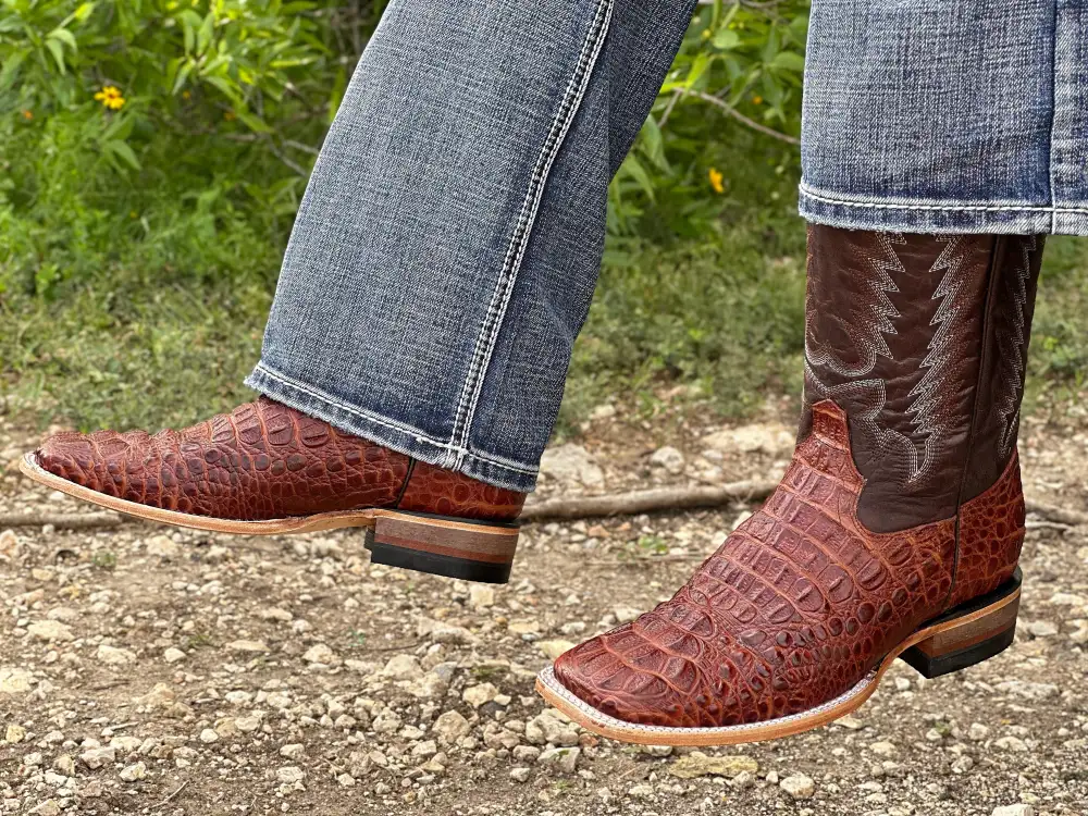 Men’s Cognac  Crocodile Leather Boots With Brown Shaft