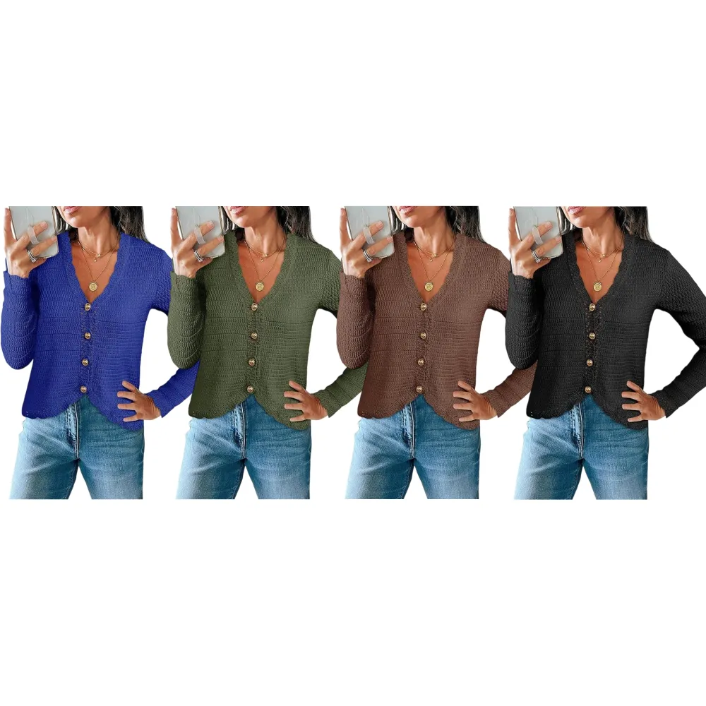 Women's V-Neck Cropped Boho Knit Cardigan