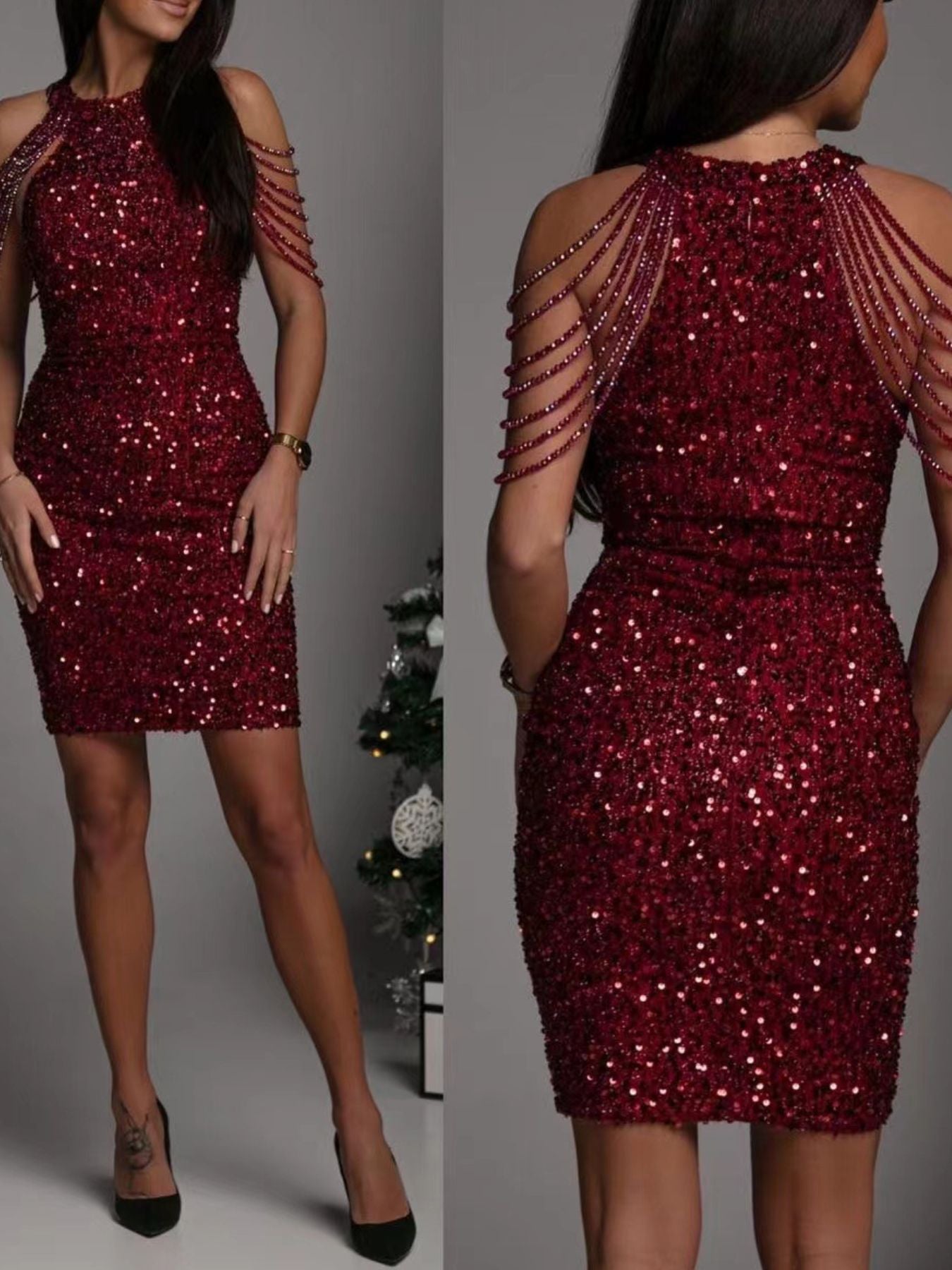 Full Size Sequin Embellished Bodycon Mini Dress Plus Size