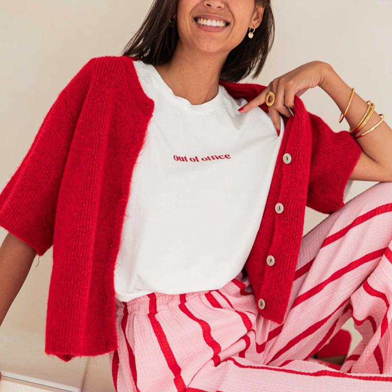 Women's  Knit Cardigan – Half Sleeve, Solid Color, Button-Up, Lightweight Knitwear for Daily Wear