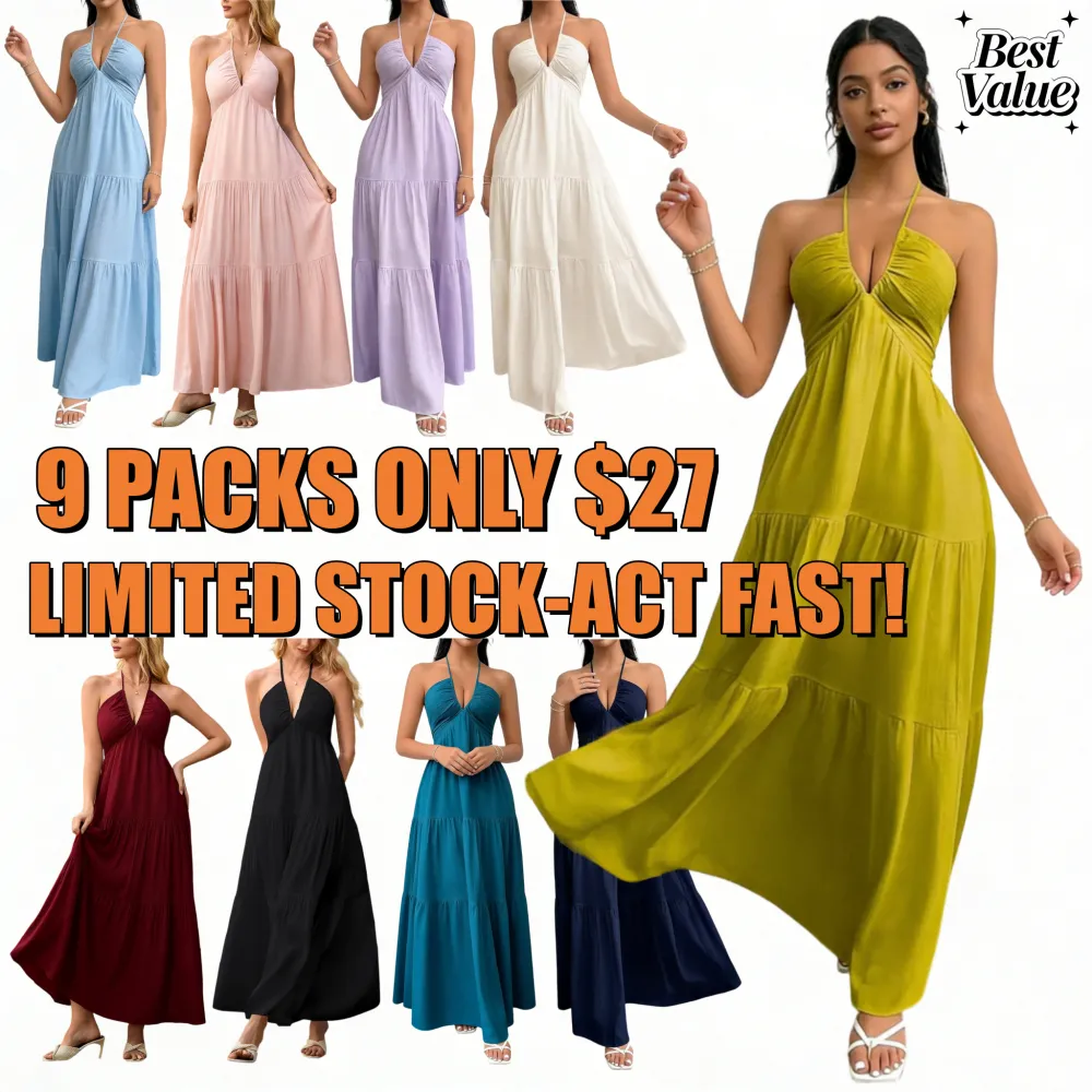 Women's Casual Fashion Solid Color Dresses V-Neck Sleeveless Dresses