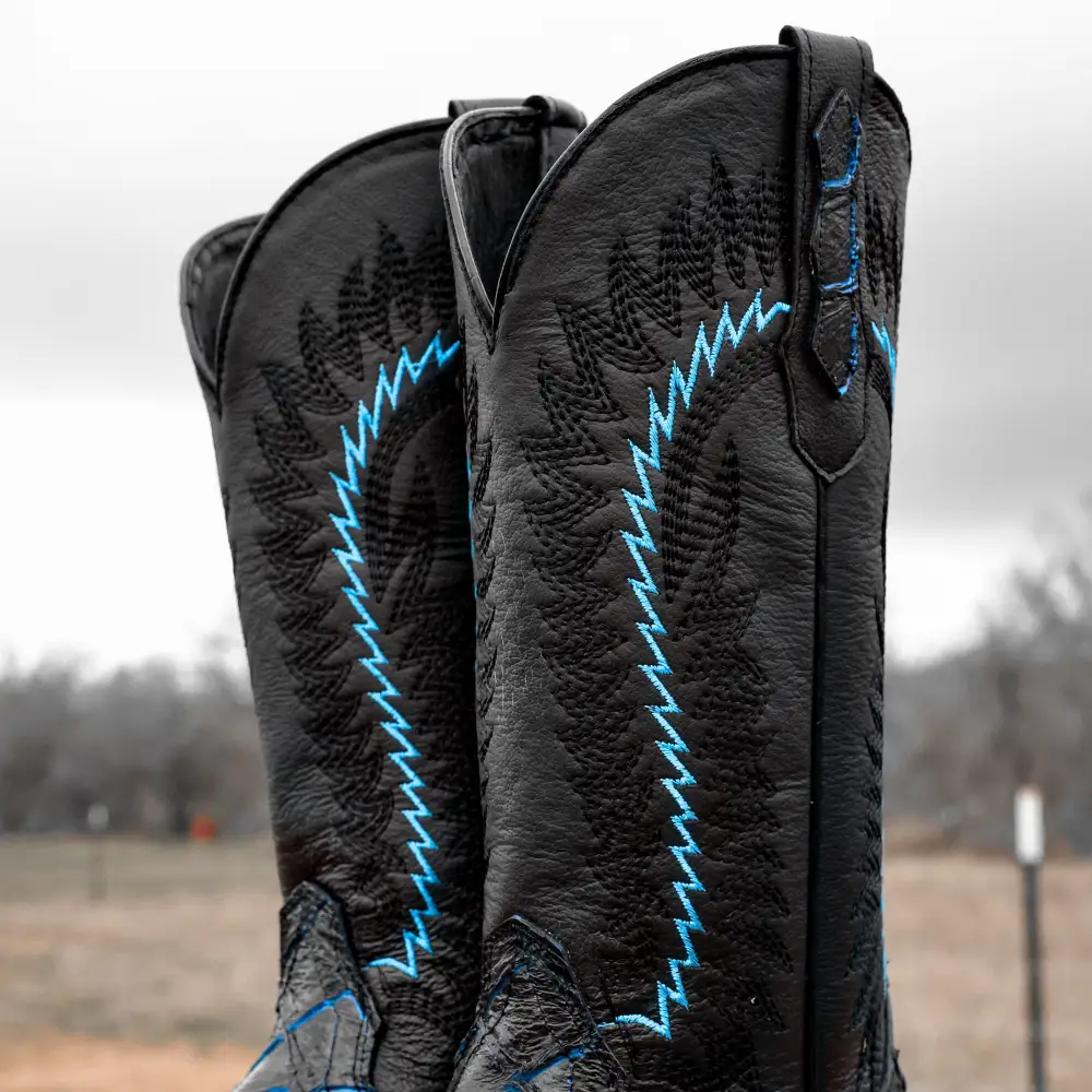 Midnight Blue Pirarucu Leather Boots - Square Toe