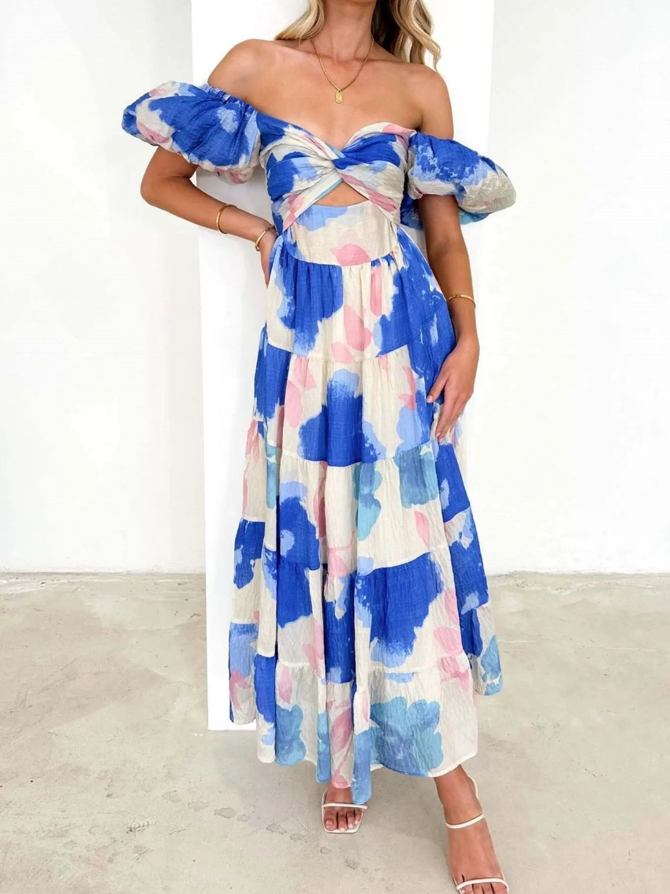 Off-Shoulder Floral Tiered Dress with Ruffle Details